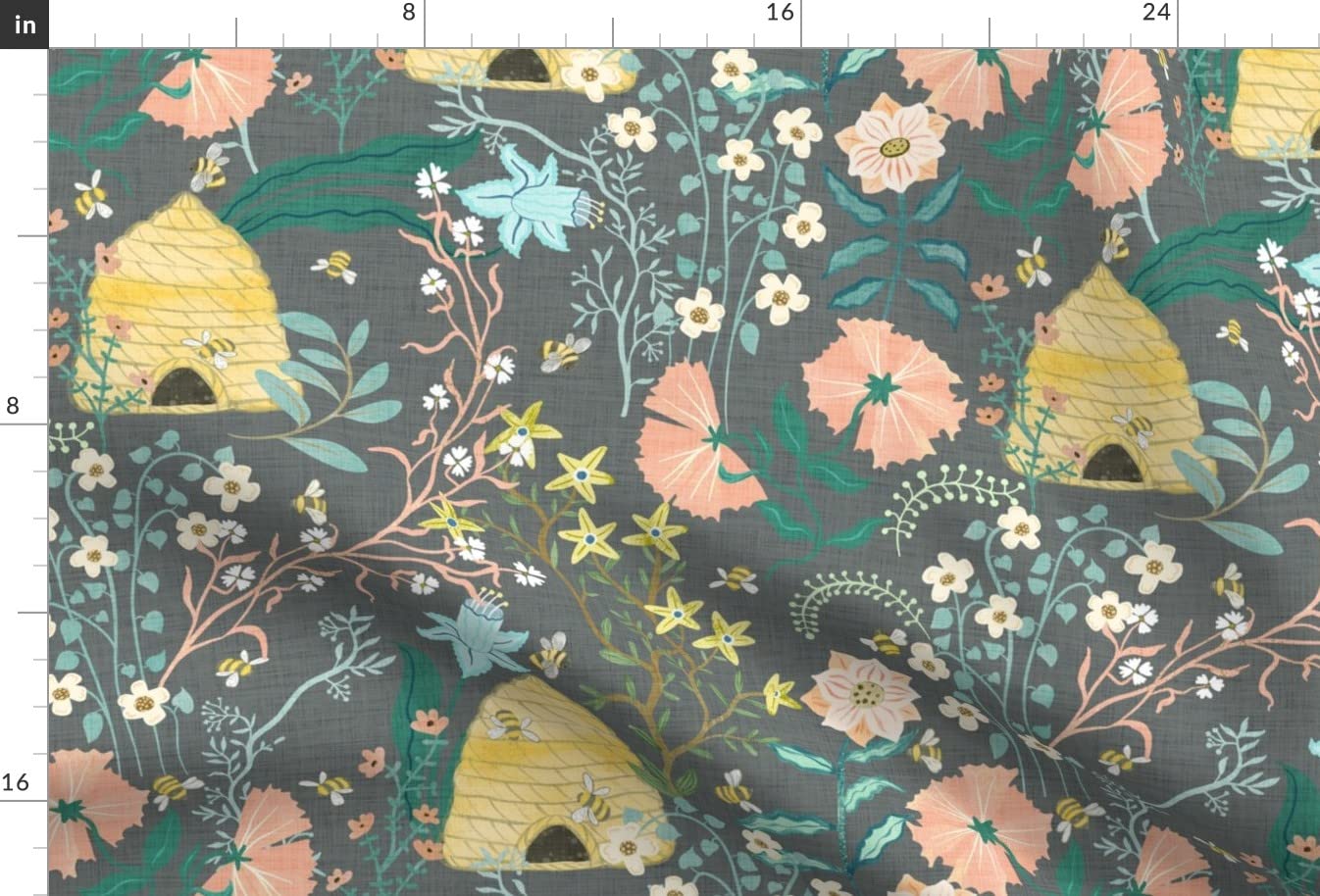 Bee Team Garden Pink Flowers Vines Floral Printed Satin Fabric - Spring Pastel Fat Quarter for Sewing, Apparel, Lining, Fashion, Blankets & Home Decor | DIY Crafts, Quilting, Dressmaking & Upholstery
