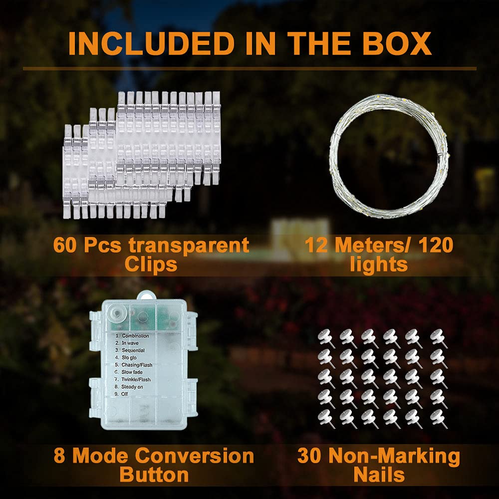 Trongle 10M LED Photo Clip String Lights - 100 Warm White LED Bulbs with Wireless Remote for Bedroom, Party, Wedding & Christmas Decorations | Perfect for Wall Decor, Photo Display, and Indoor/Outdoor Lighting