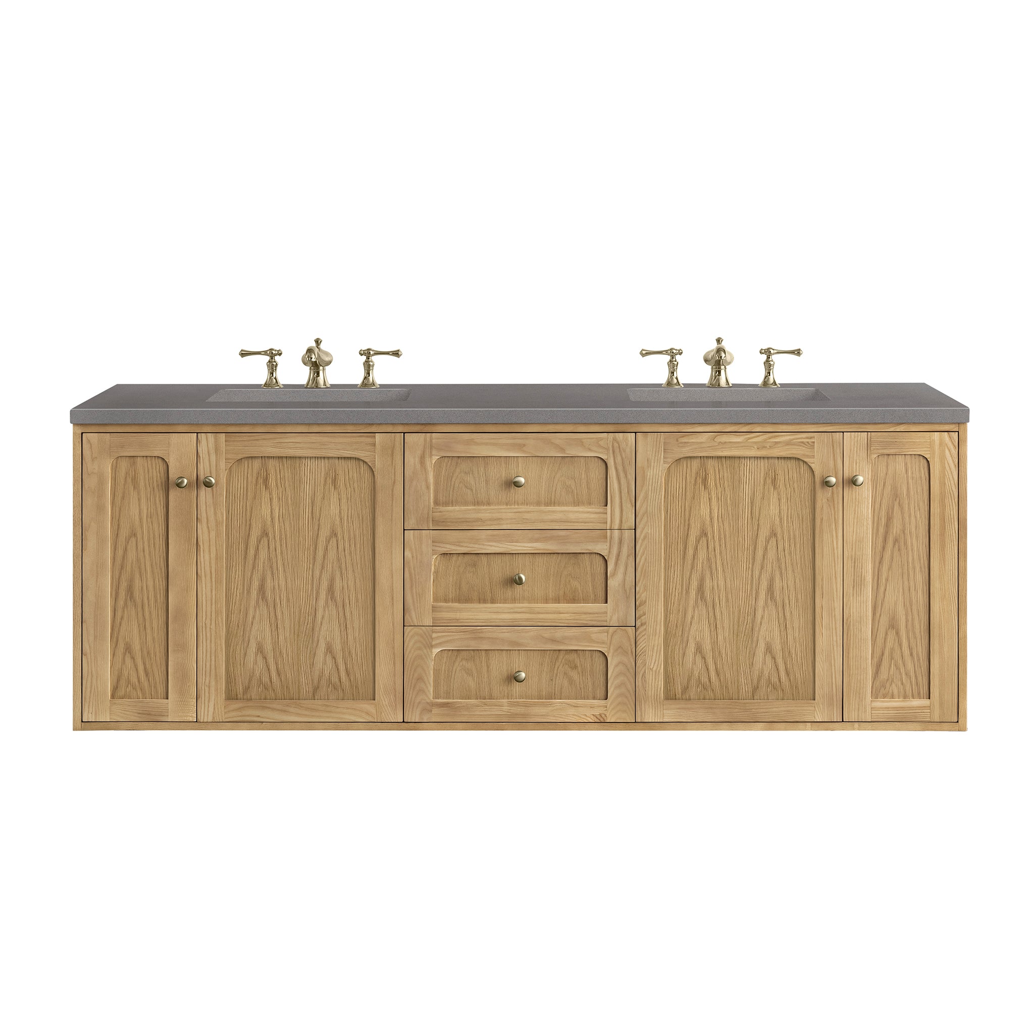 Laurent 72 Inch Double Bathroom Vanity with Sink - Light Natural Oak Finish & 3CM Grey Expo Countertop - Perfect for Master Bathroom Renovation and Modern Home Decor
