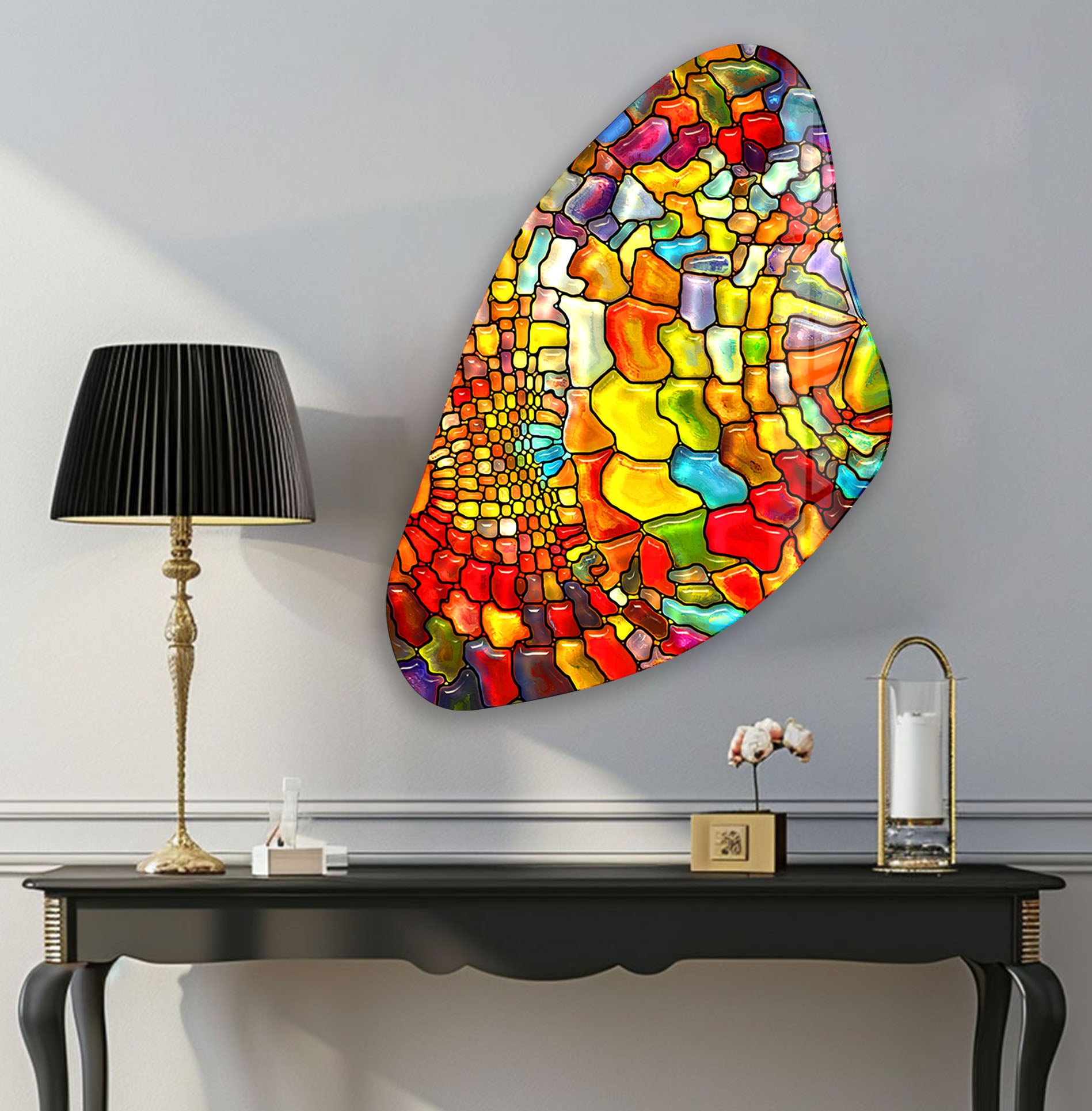 Handmade Aesthetic Orange Stained Irregular Glass Wall Art - Modern Abstract Home Decor for Living Room, Bedroom & Office