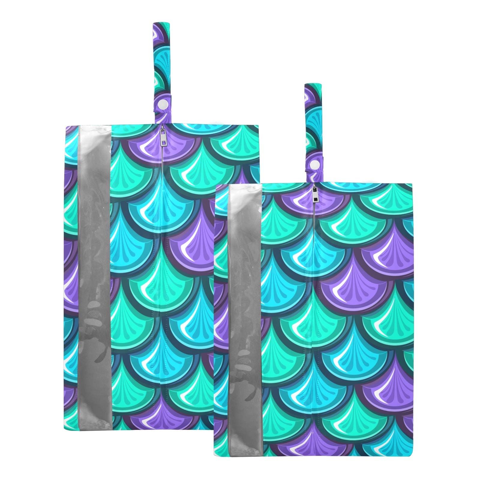 **Qilmy Waterproof Mermaid Shoe Bags for Travel - 2 Pack Zippered Shoe Storage Organizer for Men, Women & Kids - Perfect for Gym, Beach & Airplane Carry-On**