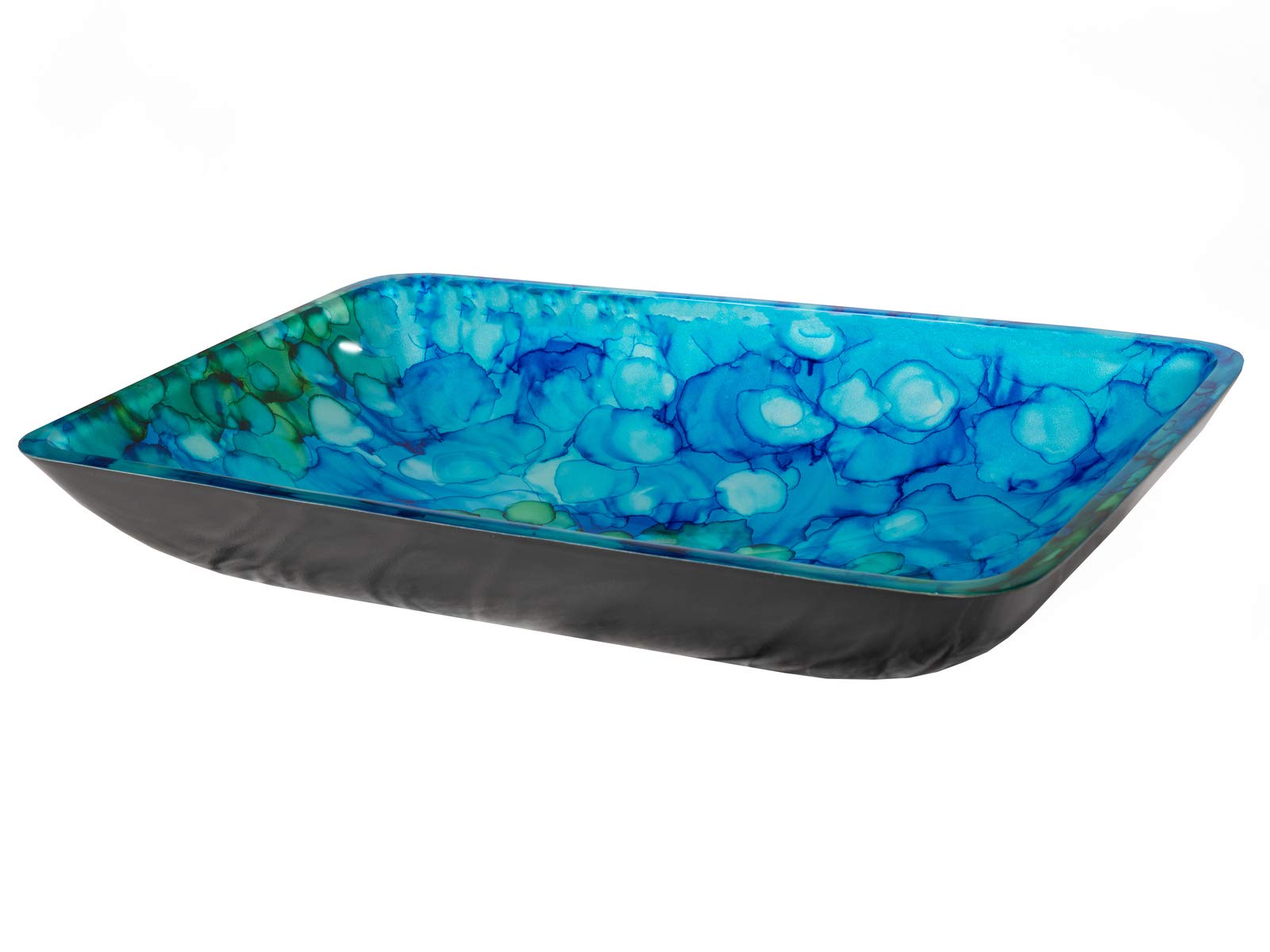 Blue and Green Water Lilies Rectangular Glass Vessel Sink for Bathroom - Modern Art Decor Vanity Sink for Home & Hotel Use - Perfect for Spa, Powder Room, and Luxury Bathroom Renovations