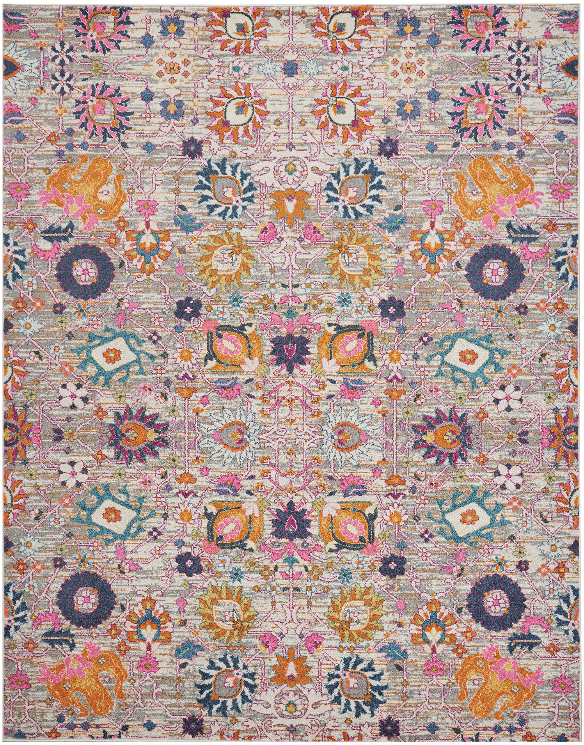 Nourison Passion Silver 9' x 12' Area Rug - Boho Moroccan Design for Bedroom, Living Room, Dining Room & Kitchen | Easy to Clean & Non-Shedding (9x12) | Perfect for Bohemian Home Decor & High Traffic Areas