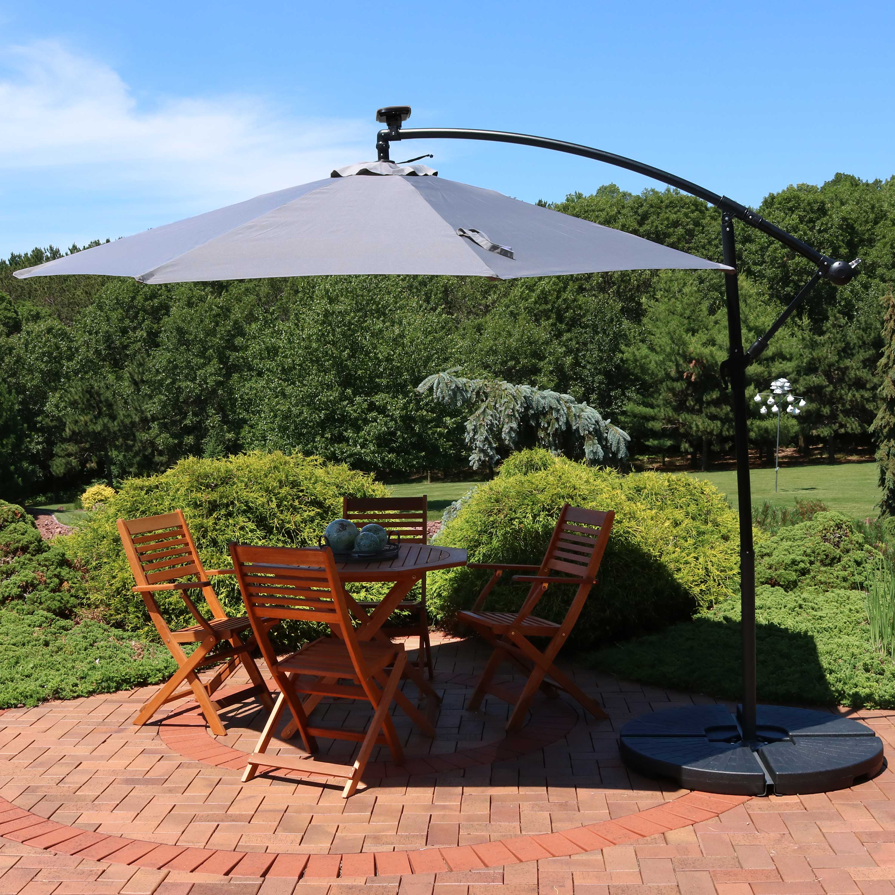 Sunnydaze 10-Foot Offset Patio Umbrella with Solar-Powered LED Lights - Perfect for Outdoor Dining, Poolside Lounging, and Backyard Relaxation