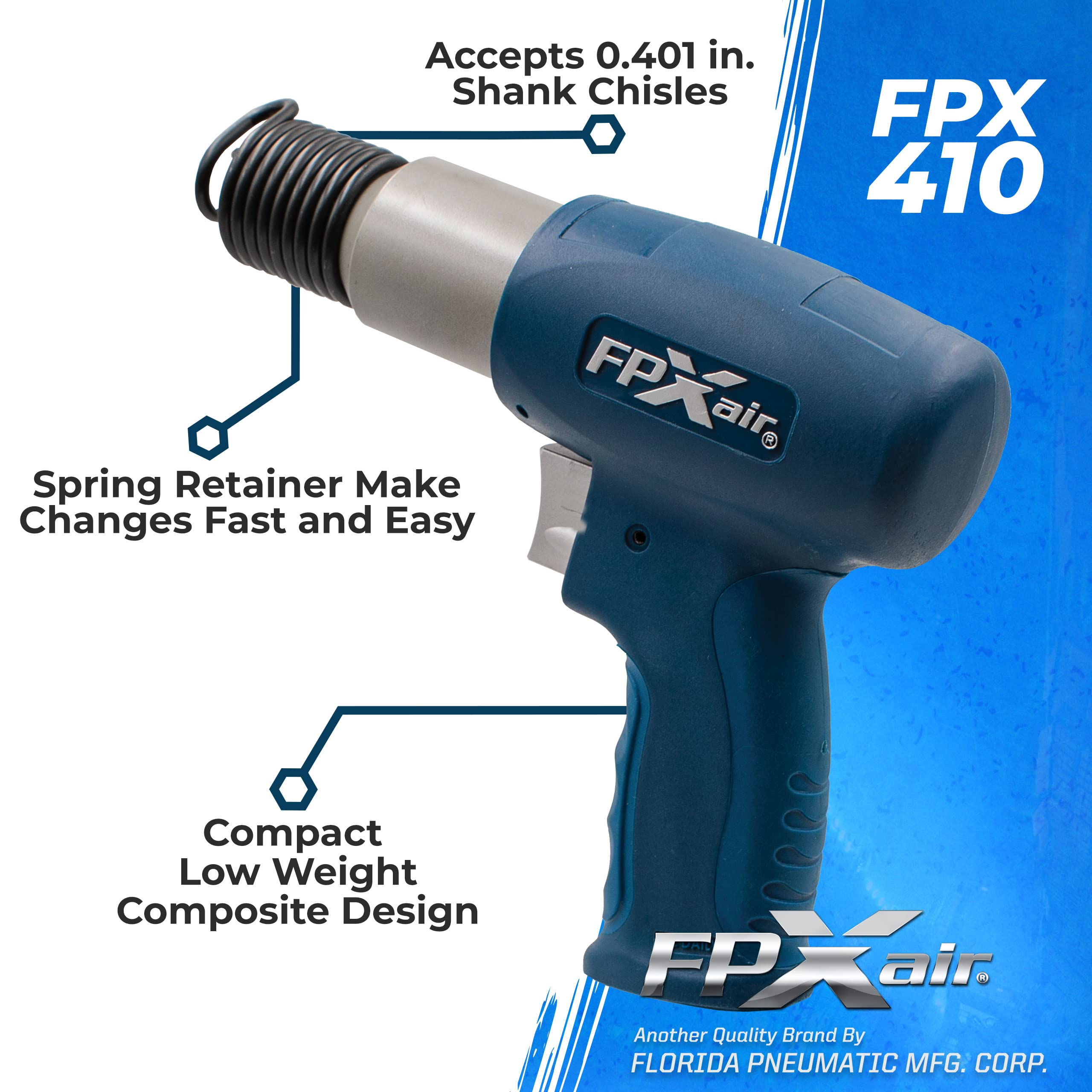 FPX-410 Medium Stroke Air Hammer - Professional Automotive Power Tool for Metalworking & Garage Repair | Heavy Duty Impact Tool for Chiseling, Riveting & Body Work