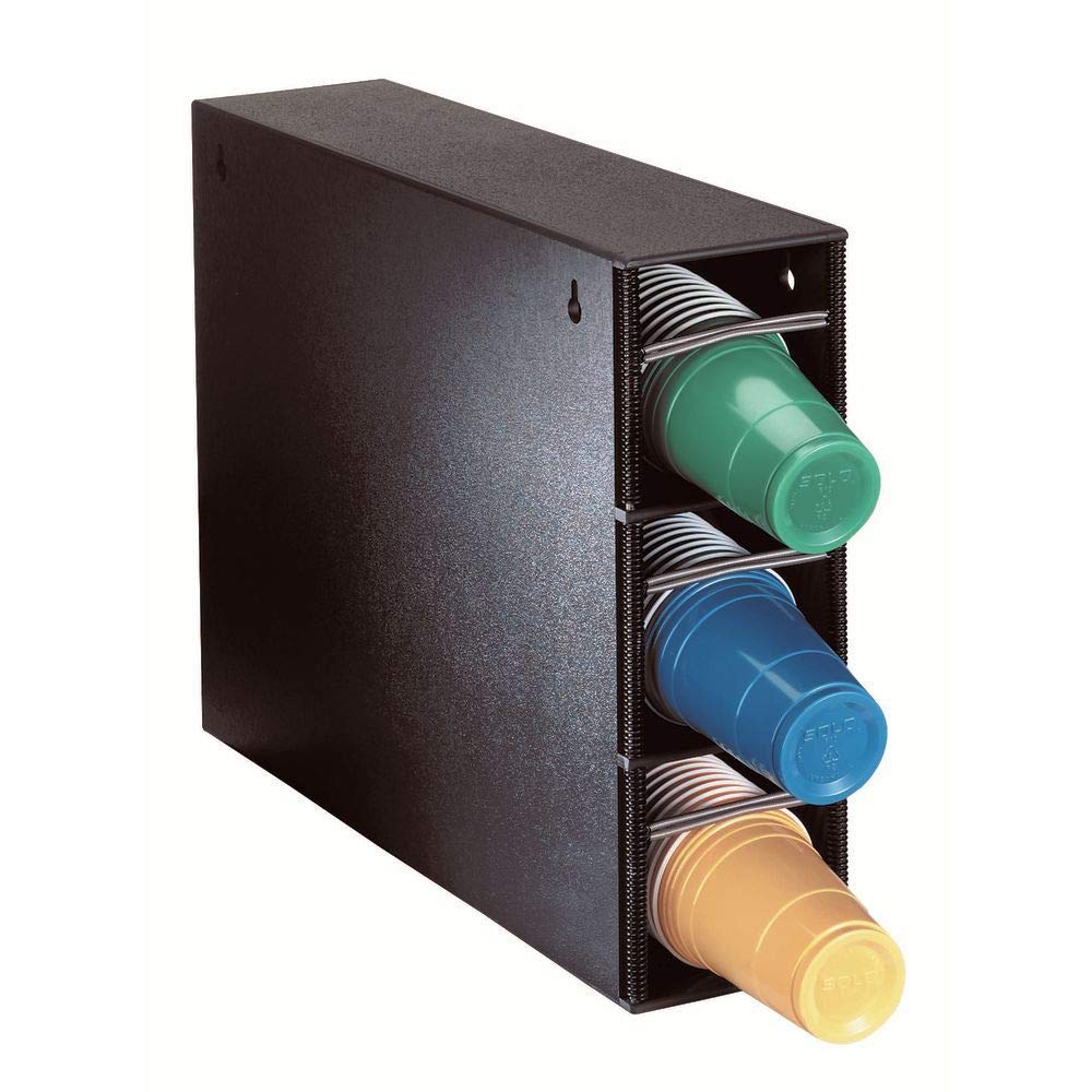 Dispense-Rite PL-CT-3BT 3-Section Vertical Cup Dispenser Cabinet - Holds 6oz to 44oz Polystyrene Cups - Black PS Plastic - 16.25
