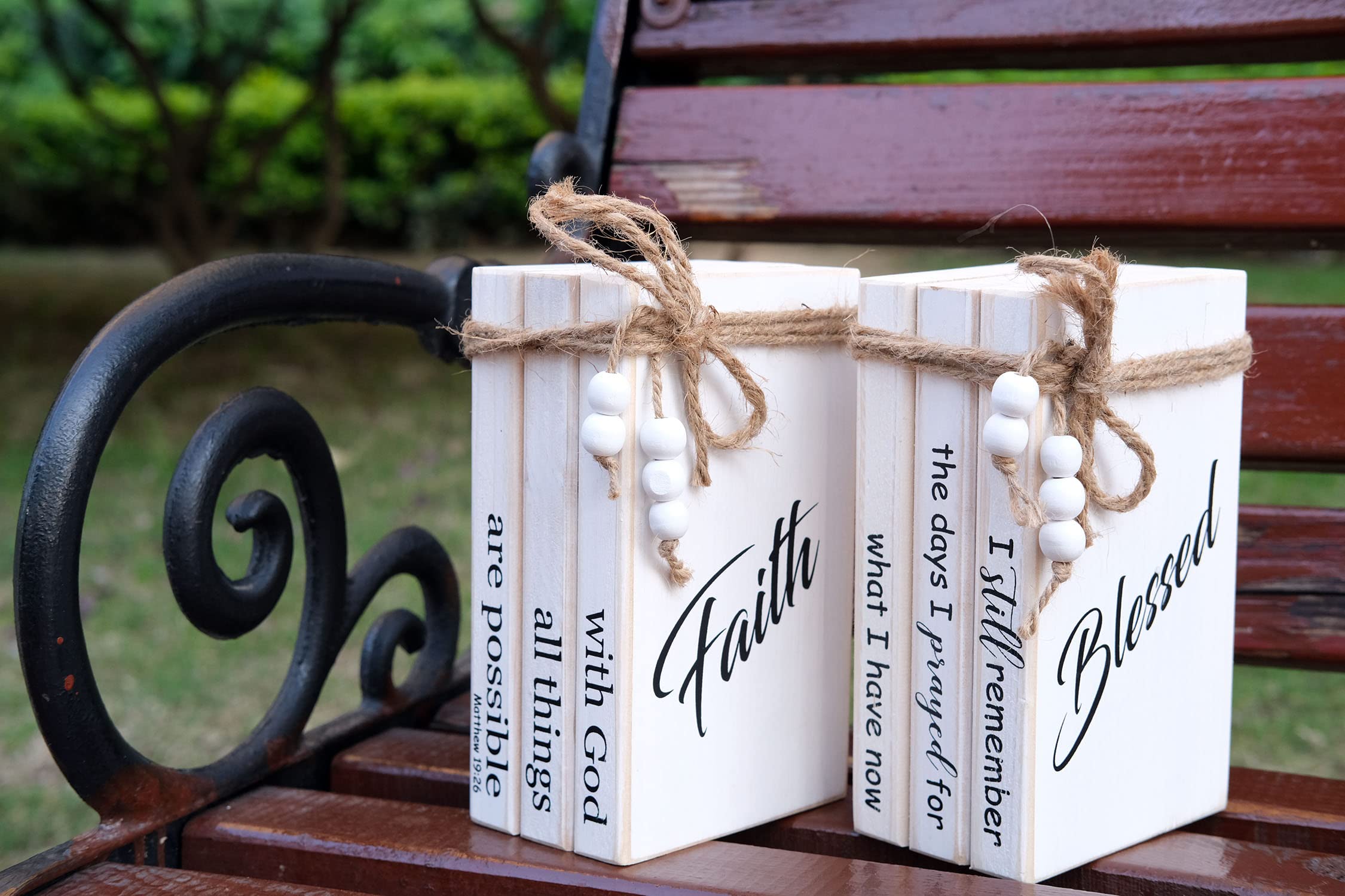 LIVDUCOT Farmhouse Wooden Decor Book Stack - Rustic Faux Book Stacks for Modern Home Decor | Coffee Table & Bookshelf Decoration | With 'With God All Things Are Possible' Sign - Perfect for Living Room, Office & Gift Giving