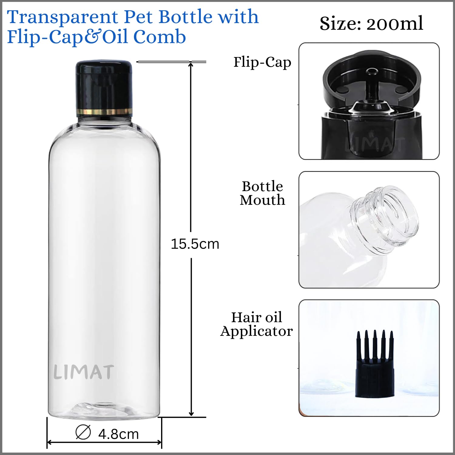 LIMAT 200ml Small Empty Spray Bottles for Hair Oil, Beauty Water, Perfume & Rosemary - Travel Toiletry Plastic Bottles (Pack of 4) - Perfect for Salon, Home Hair Care & DIY Beauty Products