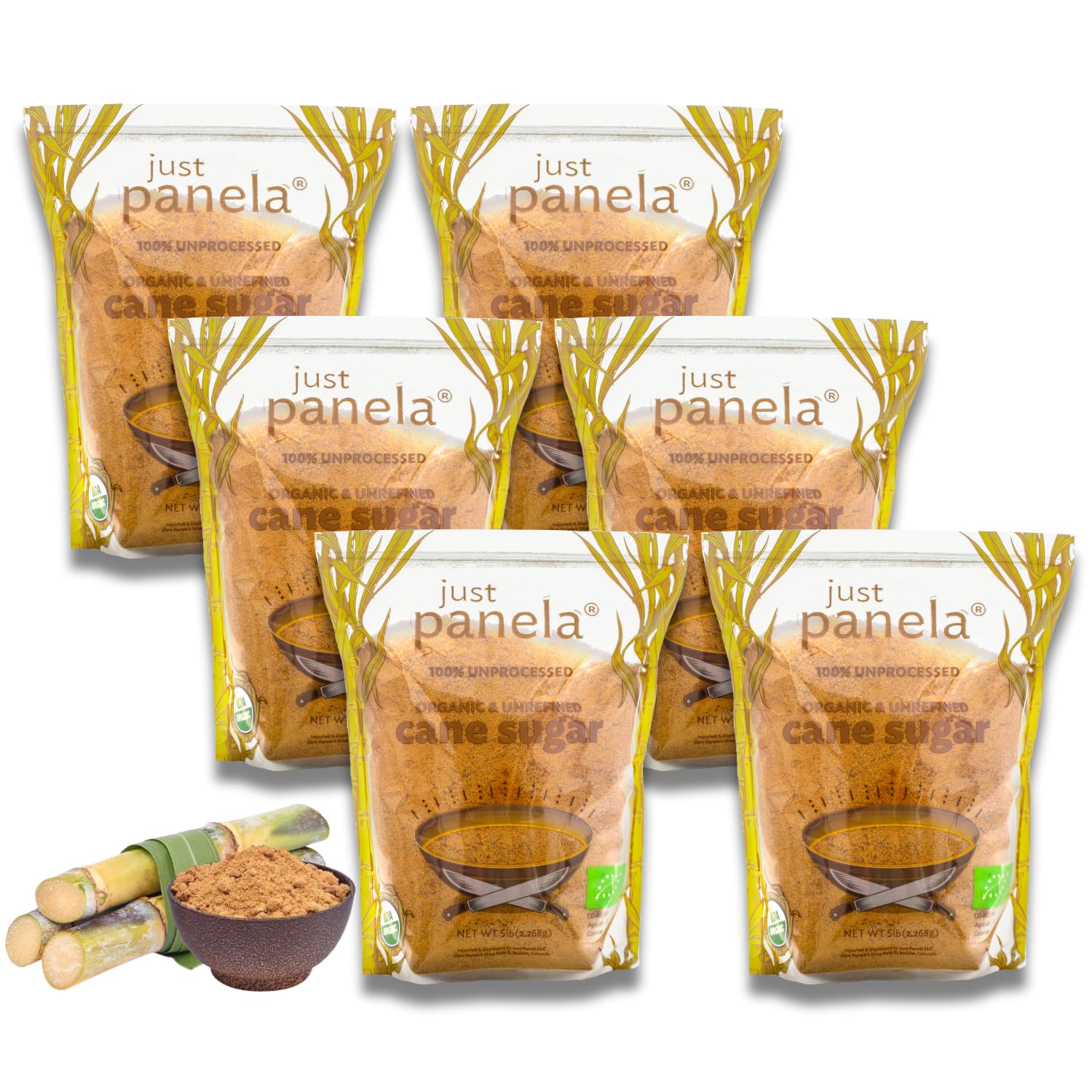 Organic Unrefined Cane Sugar 5lb (Pack of 6) | 100% Natural Raw Panela Sugar | Healthy Sweetener for Baking, Cooking & Coffee | Non-GMO, Vegan-Friendly | Perfect for Homemade Desserts, Tea & Healthy Recipes