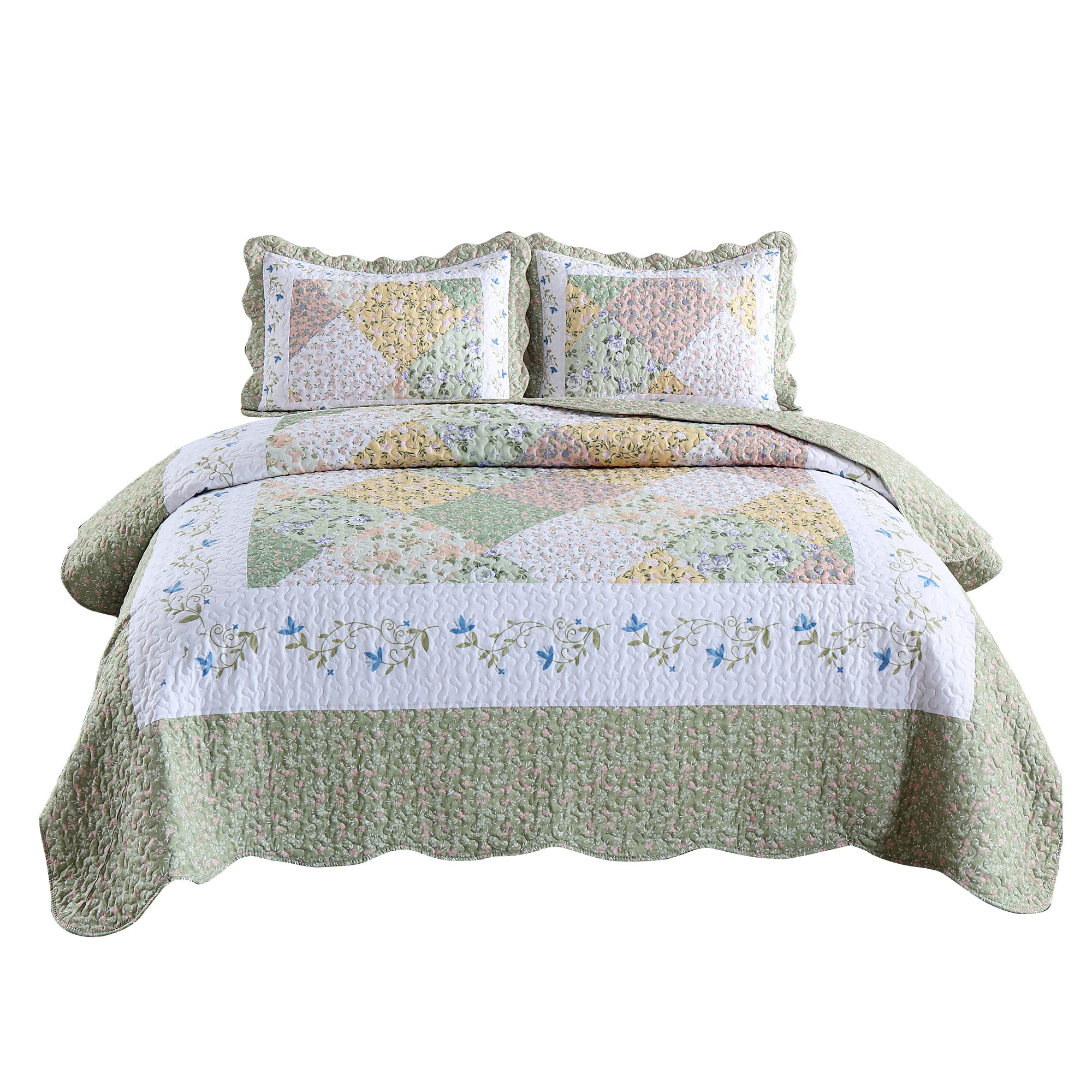 MarCielo 3-Piece Lightweight Quilt Set - Queen Size Smoke Green for Cozy Bedroom