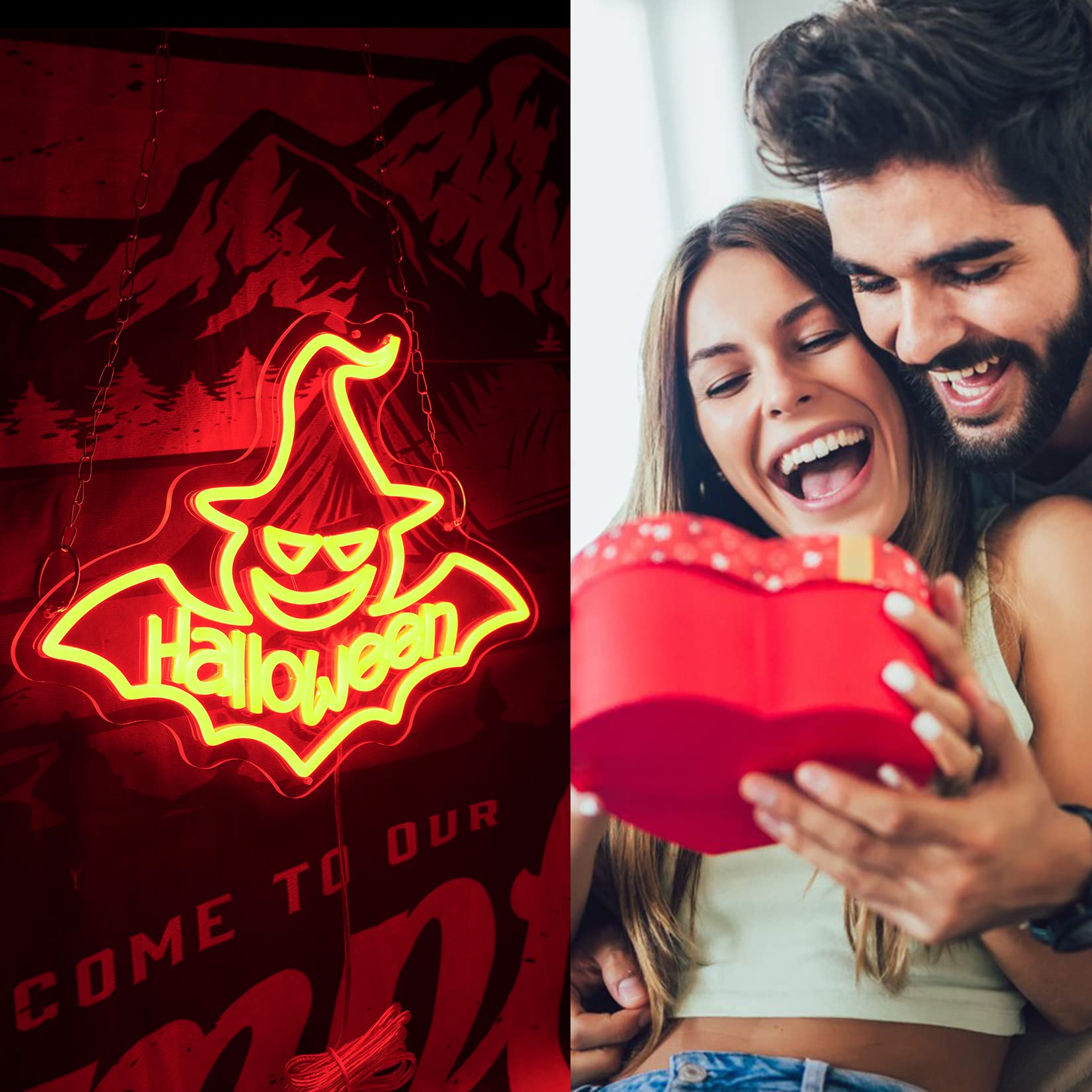 Bat Neon Sign - Halloween Decor LED Wall Art for Bedroom, Bar, Cafe - Spooky Bat Decorations 19.7x14.8 Inches (Red) - Perfect for Party Decor, Home Decor & Gothic Themed Rooms