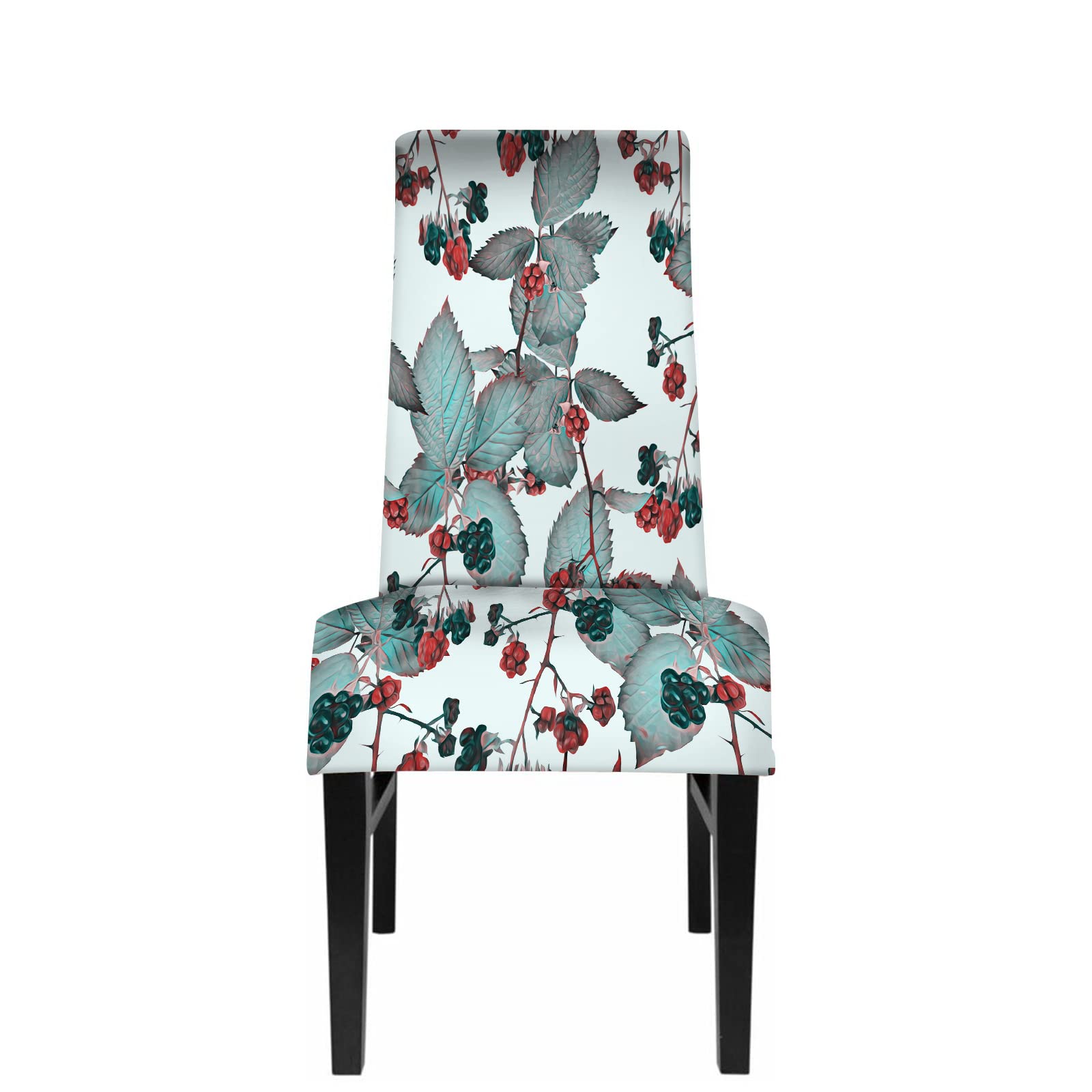 IBILIU BlackBerry Dining Room Chair Covers - Red Berry, Light Blue & Green Leaves Floral Stretch Slipcovers for Armless Chairs | Waterproof & Anti-Slip | Perfect for Dining Room, Kitchen, Wedding Decor & Home Party