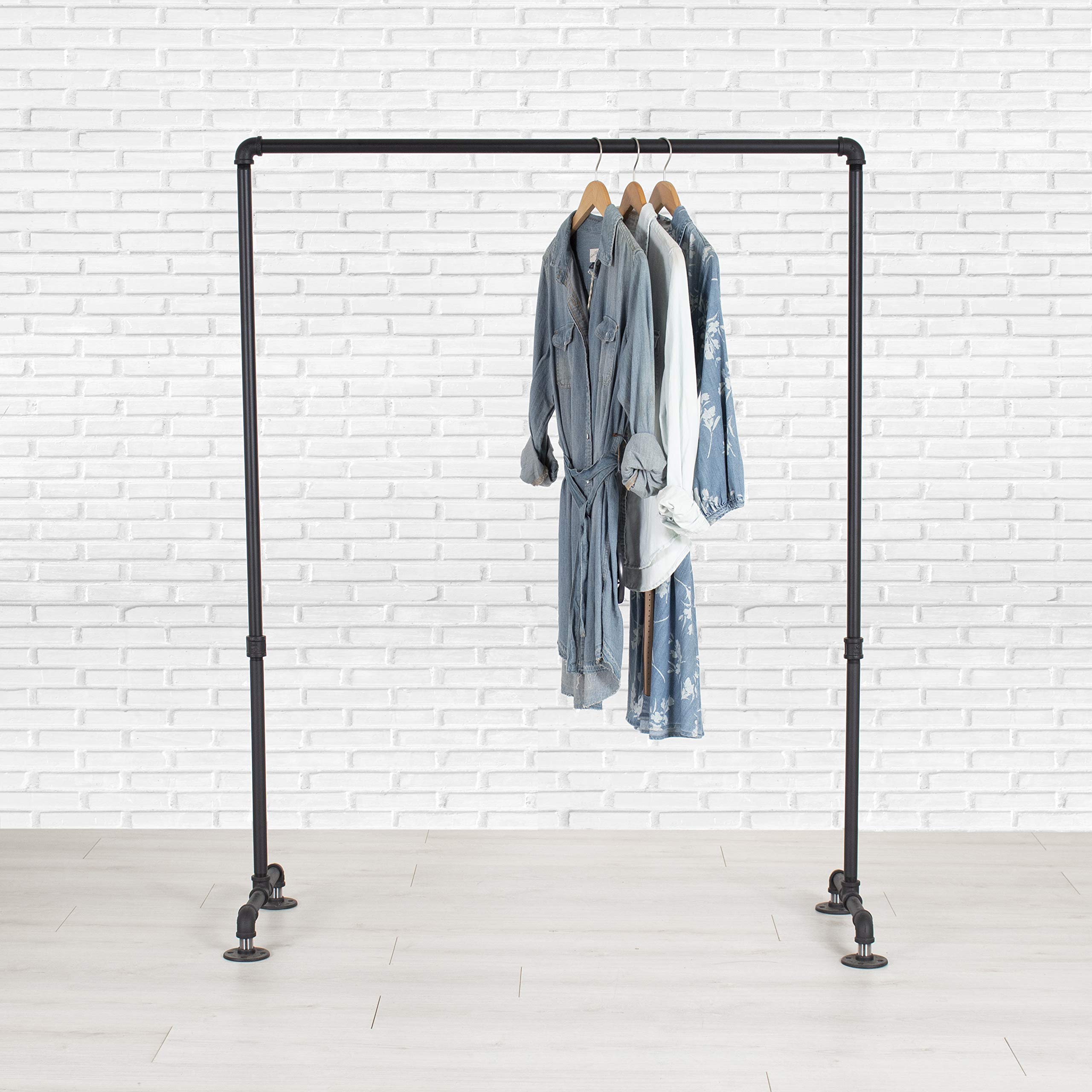 William Roberts Vintage Industrial Heavy Duty Hanging Rod Garment Rolling Closet Organizer Rack - 48 Inch with Flange Feet for Bedroom, Closet & Laundry Room Organization