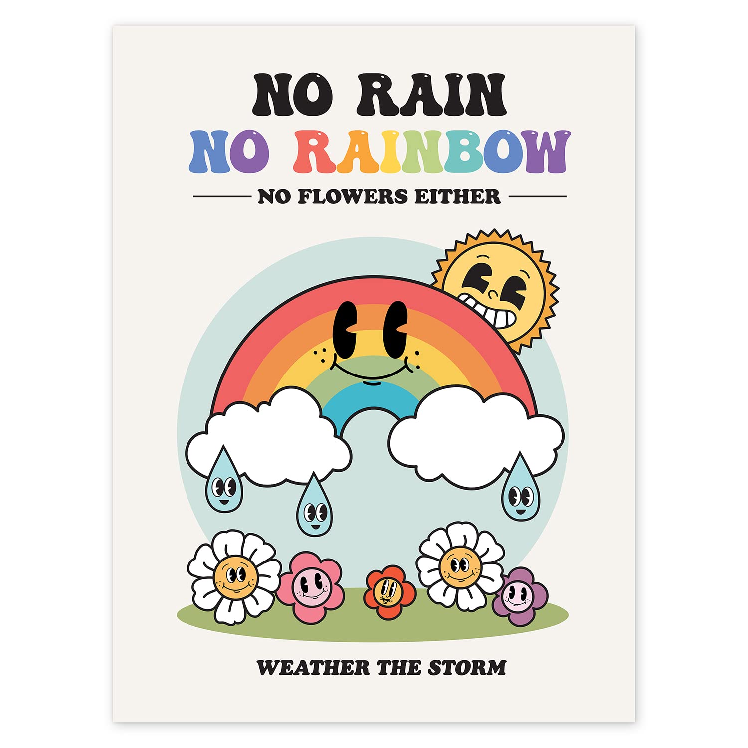 Vintage Rainbow Wall Art Print - Colorful Hippie Poster with Positive Message - Retro Room Decor for Bedroom, Living Room & Office - Unique Wall Decor for Boho, Hippie & Aesthetic Spaces