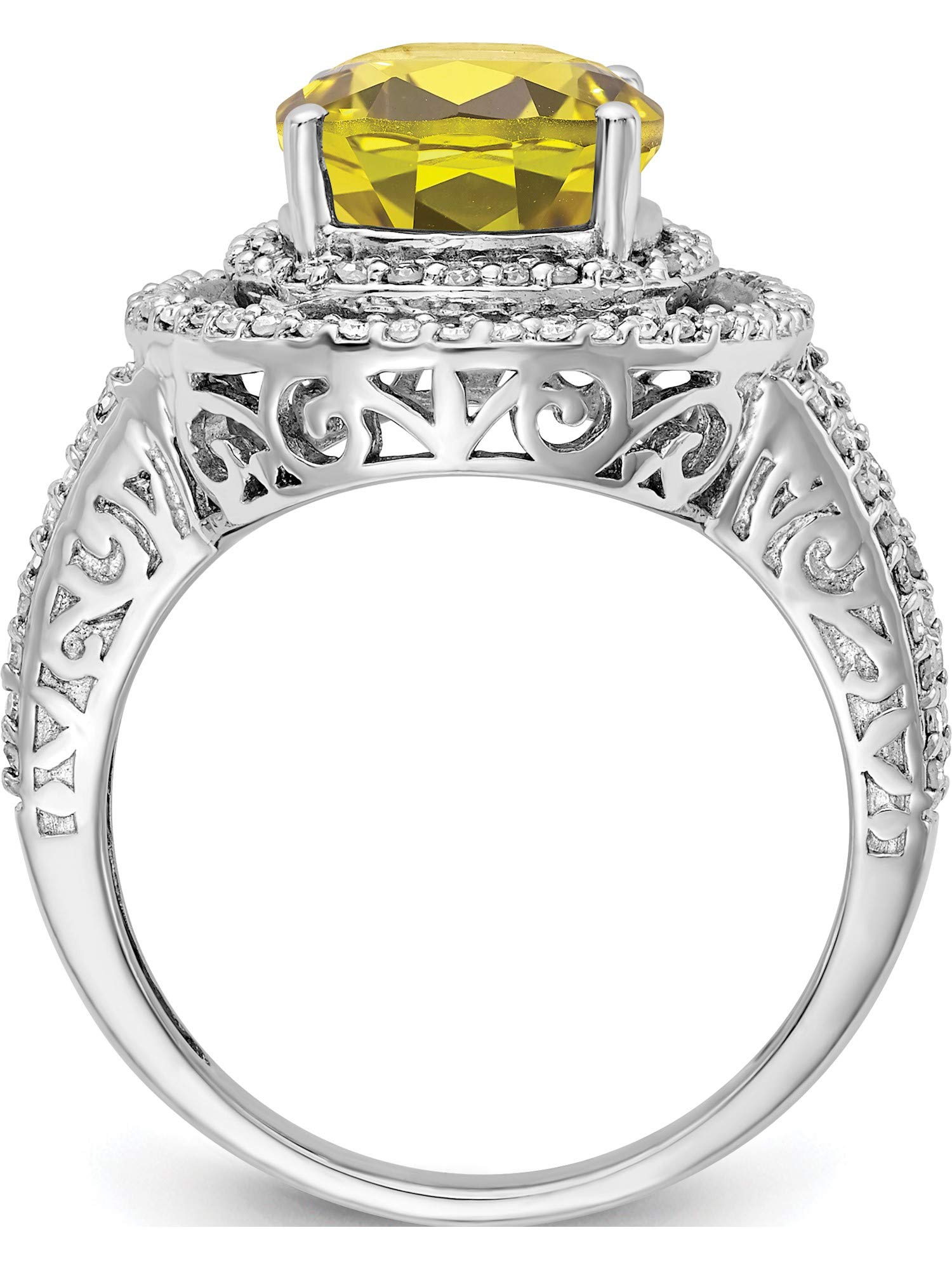 Sterling Silver Rhodium Plated Oval Diamond & Lemon Quartz Ring for Women - Elegant Dainty Jewelry Gift for Birthday, Anniversary, Valentine's Day