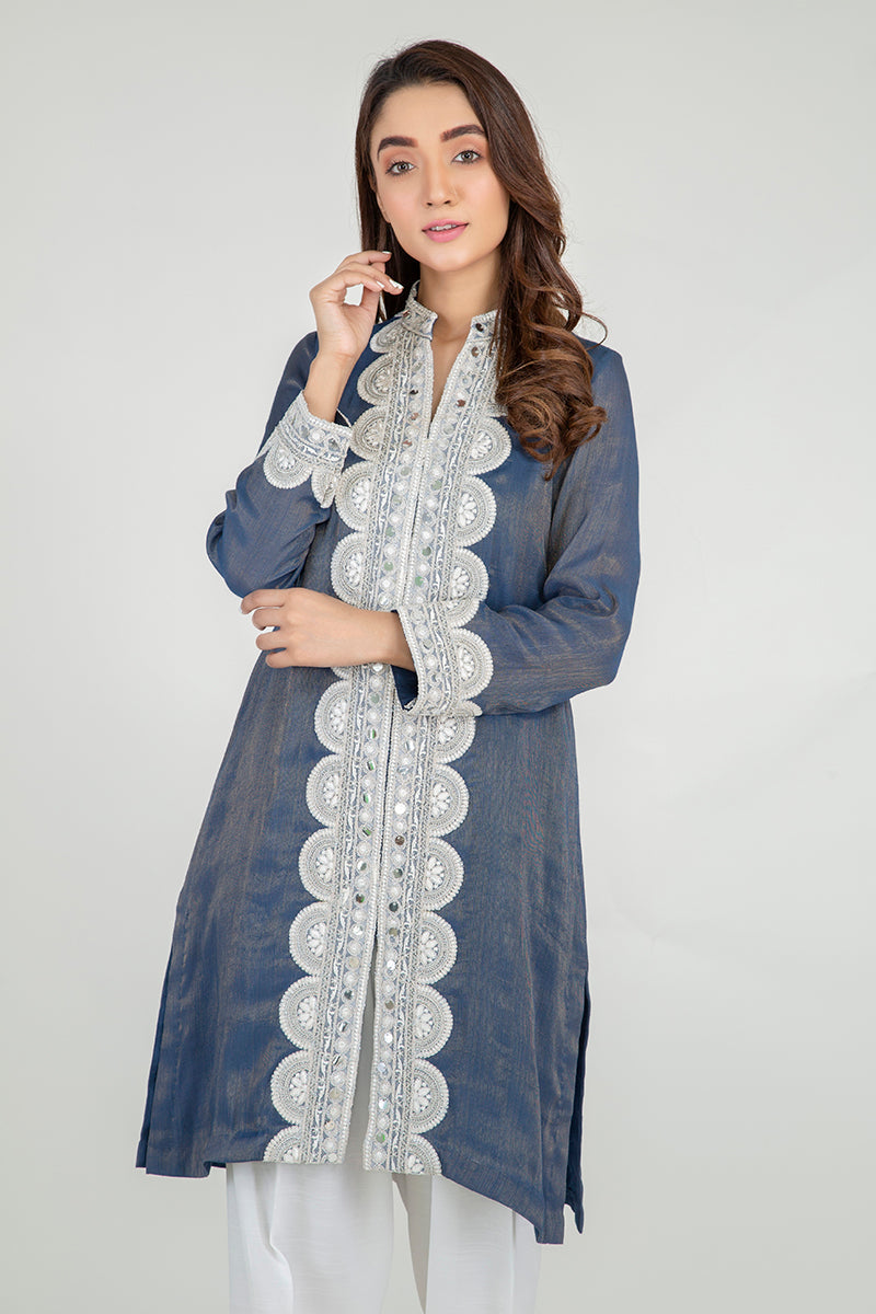 Midnight Blue Embellished Shirt for Women - Elegant Party & Evening Wear - Perfect for Date Nights, Weddings & Special Occasions
