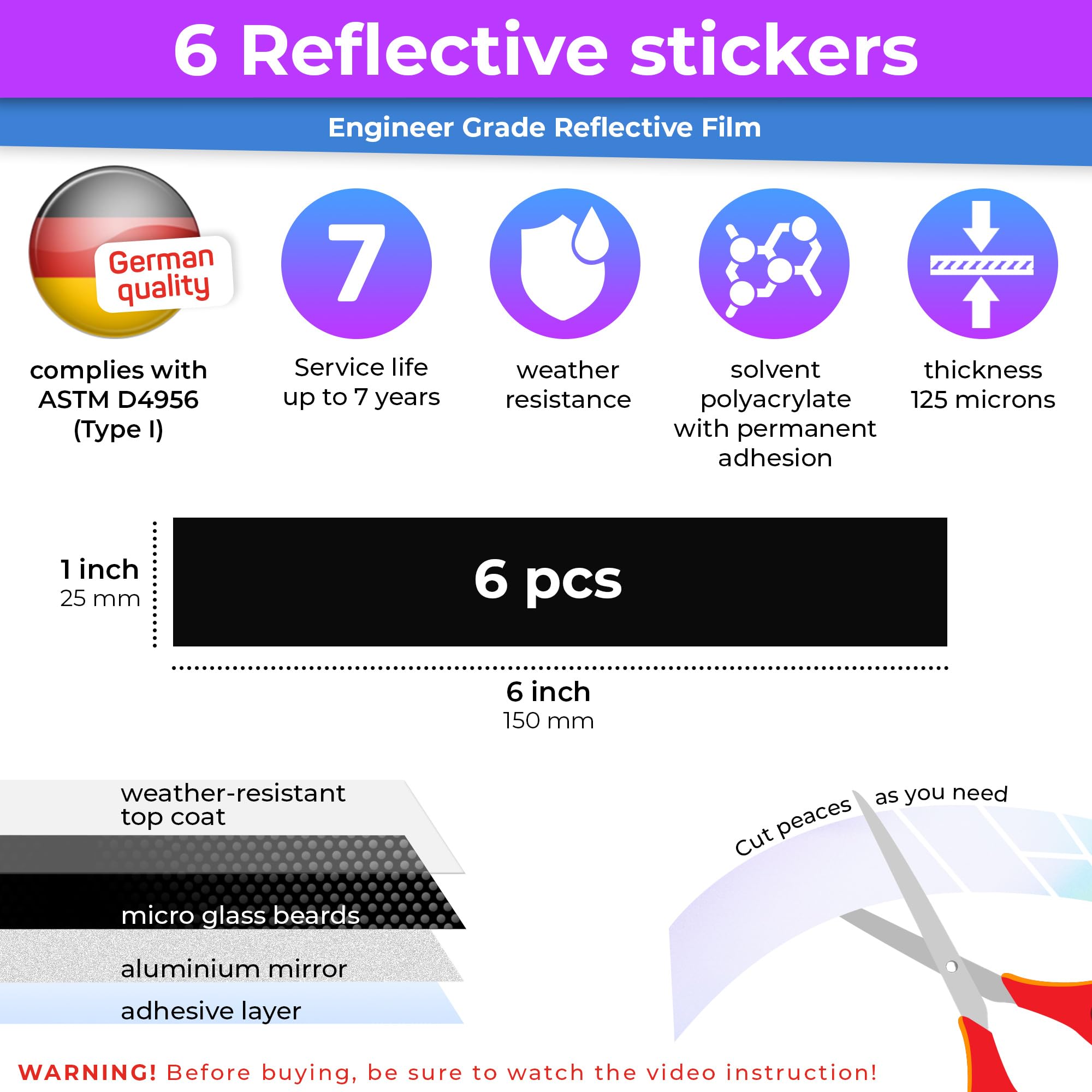 6pcs Reflective Stickers for Motorcycle Helmet - High Visibility Safety Decals for Bike Helmets & Gear | Night Riding, Cycling & Road Safety Accessories