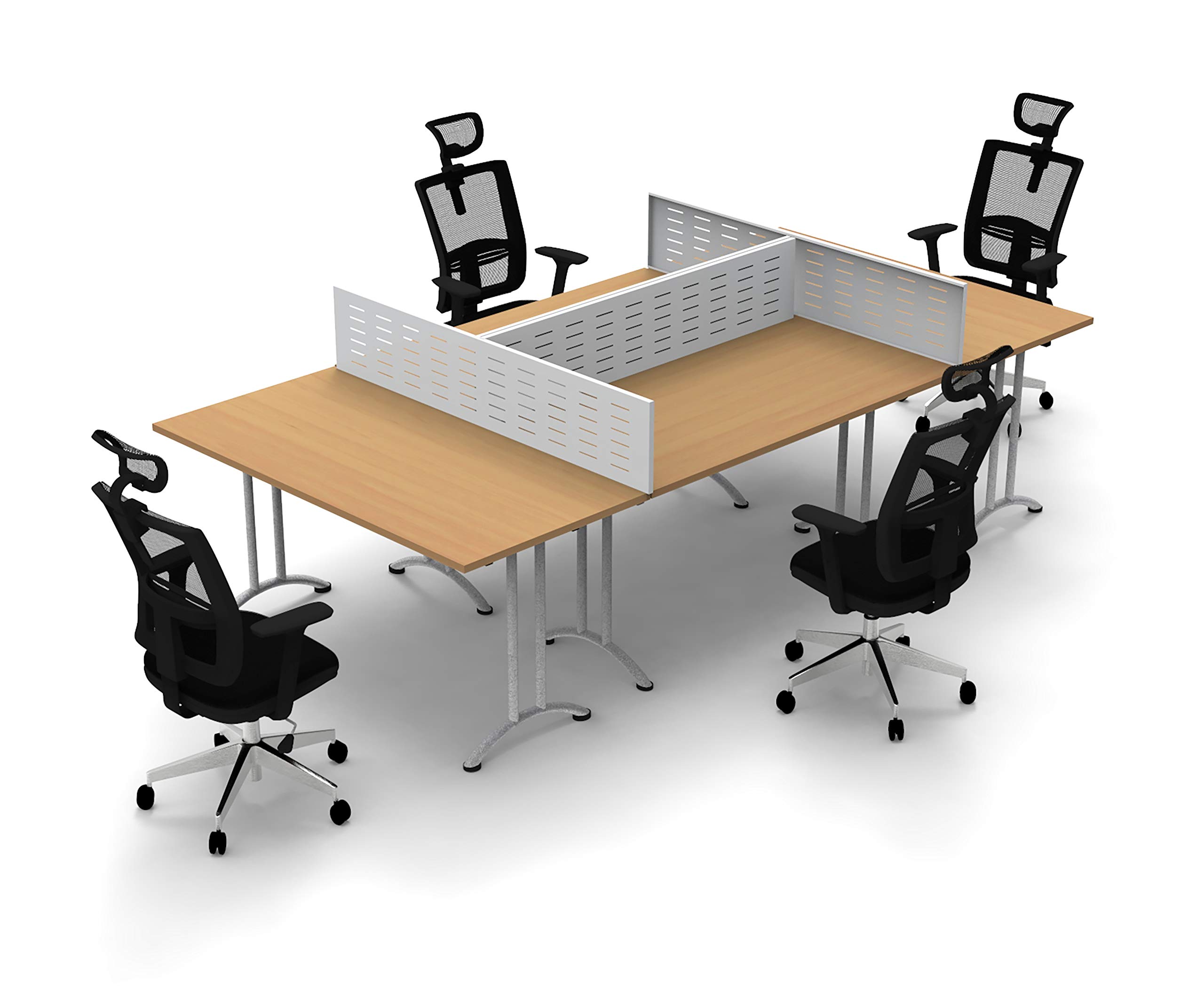 4-Person Conference Table Set - Beech Wood Office Workstation with 12-Piece Group (Tables, Chairs, Screens Included) | Commercial Grade Meeting & Seminar Furniture for Collaborative Workspaces | Easy Assembly & Instant Setup for Offices, Coworking Spaces & Training Rooms