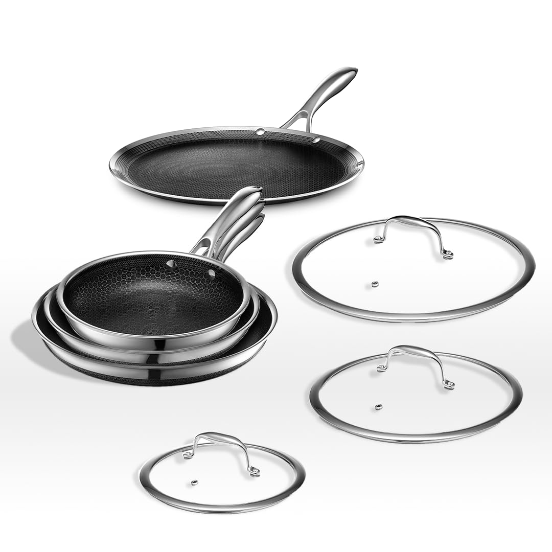 HexClad 7-Piece Hybrid Stainless Steel Cookware Set - Nonstick Frying Pans & 12