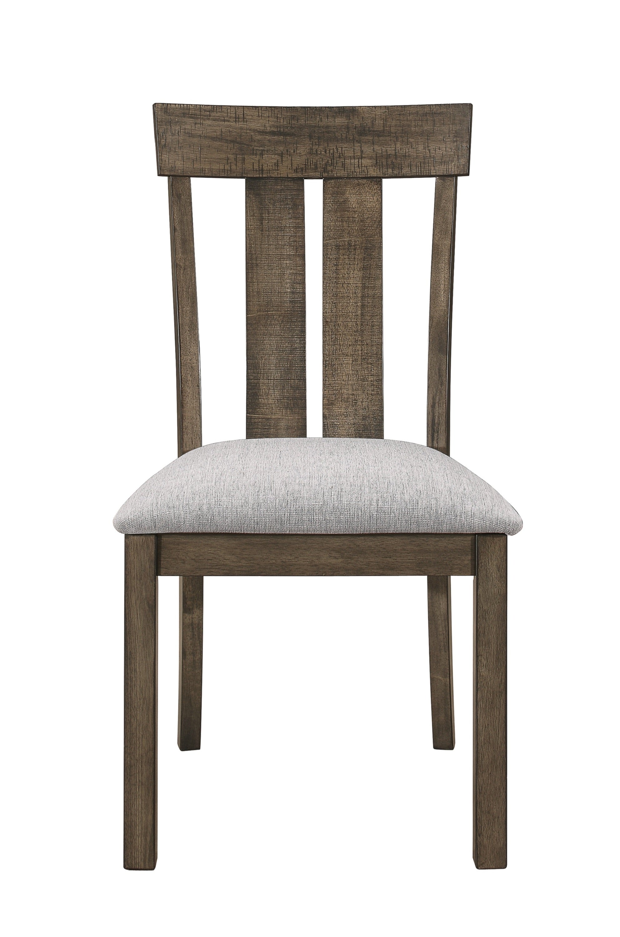 2pc Brown Oak & Gray Fabric Dining Chairs - Rustic Farmhouse Style Wooden Chairs with Upholstered Seats - Standard Dining Height for Kitchen, Dining Room & Breakfast Nook - Comfortable & Durable Wood Furniture Set