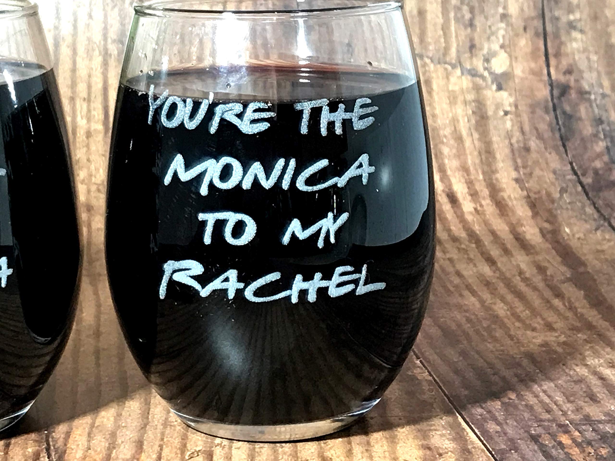Best Friends Monica and Rachel Wine Glass Set - 2-Piece Funny TV Show Themed Gift for Friends, Bachelorette Parties & Wine Nights