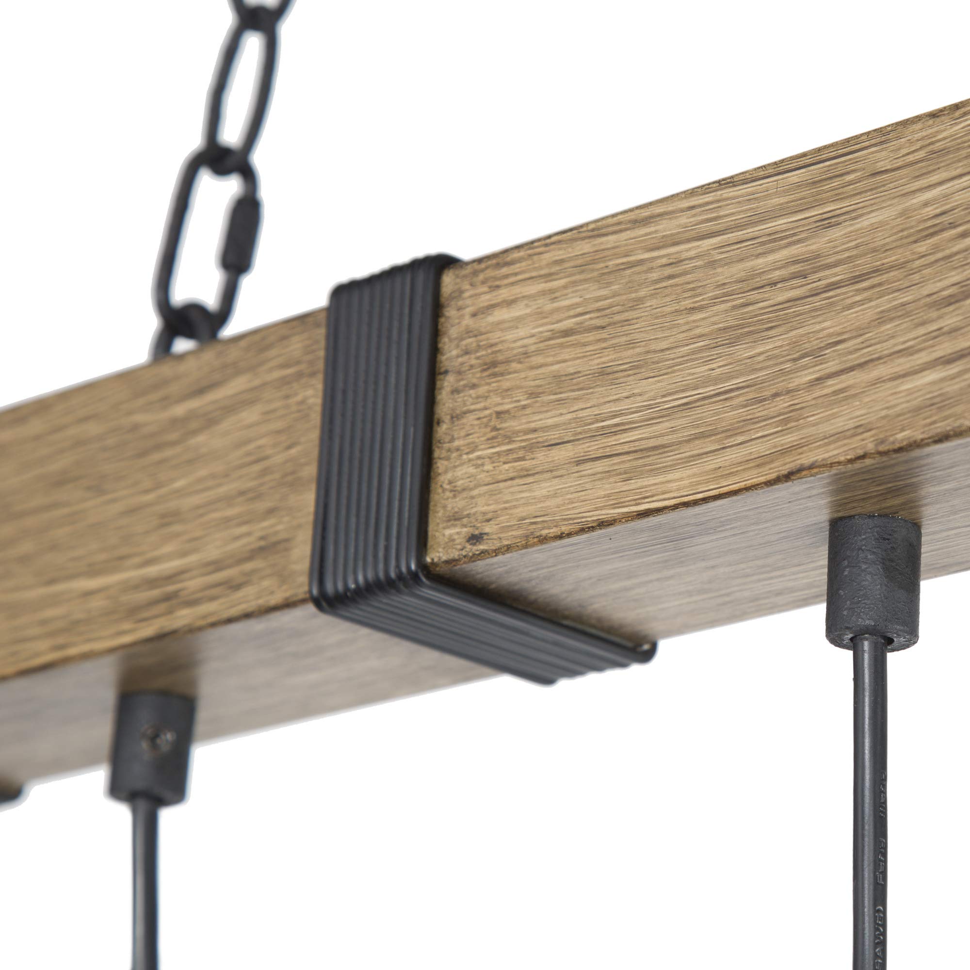 Rustic Faux Wood Farmhouse Chandelier - 5-Light Pendant Lighting for Kitchen Island & Dining Room - Black Wires LOG BARN Kitchen Light Fixtures - Perfect for Country Style Homes and Cozy Restaurant Decor