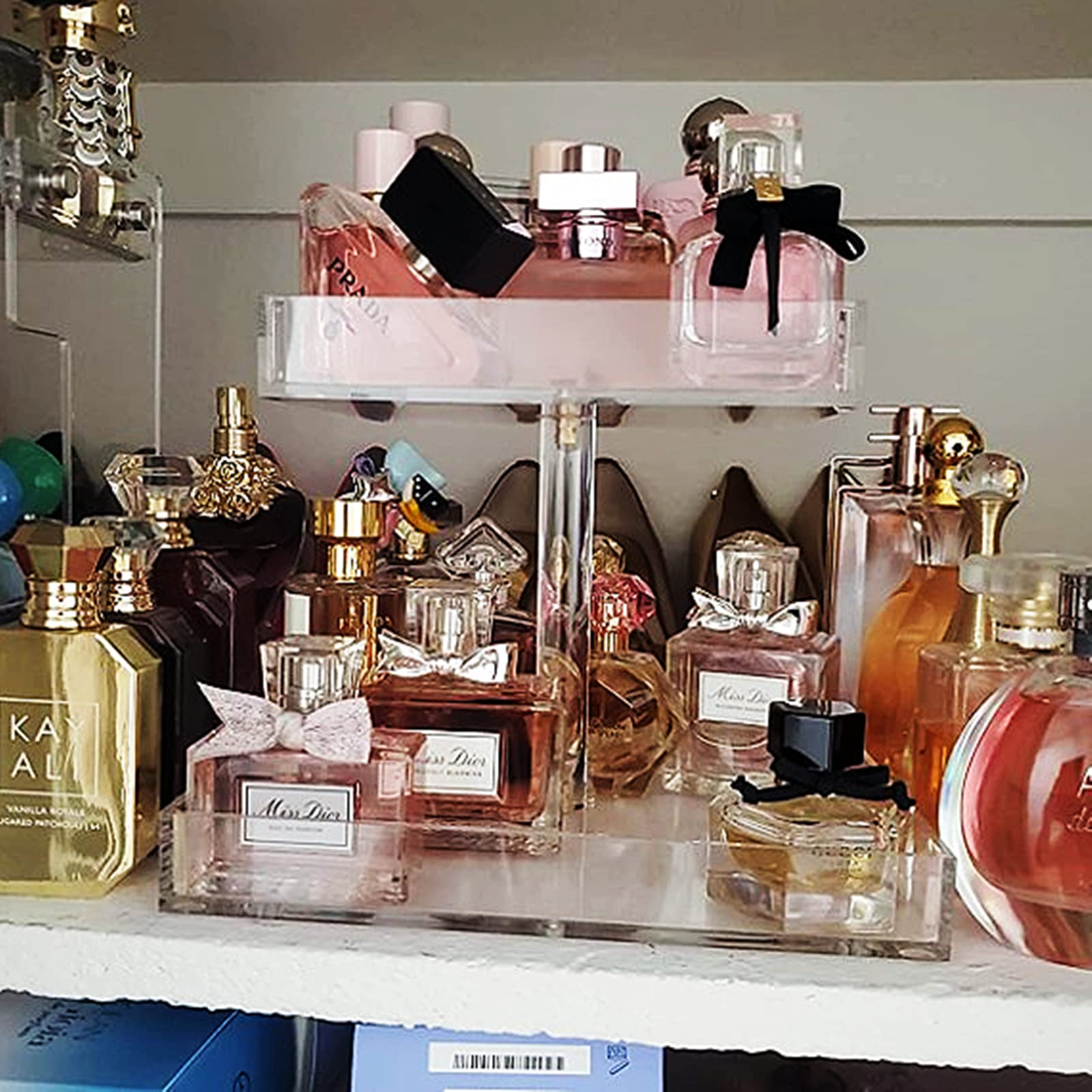 YAGELI 2-Tier Clear Acrylic Perfume Organizer for Women - Large Capacity Vanity Perfume Stand & Dresser Storage | Perfect for Bedroom, Bathroom & Makeup Table Organization