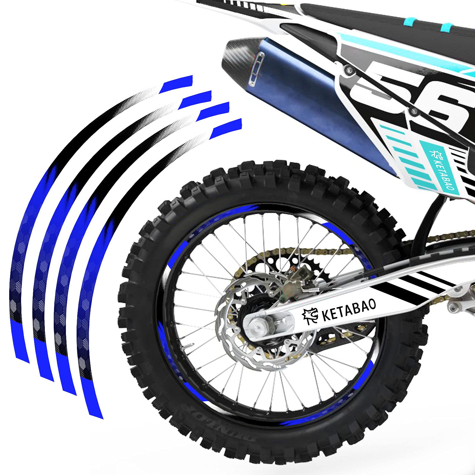KETABAO MX Bike Rim Tape B01 Decal Stickers Stripes - 18 & 21 Inch Dirt Bike Rim Decals - Compatible with YZ125X YZ250X YZ250FX YZ450FX - Blue - Perfect for Motocross Racing & Off-Road Bike Customization
