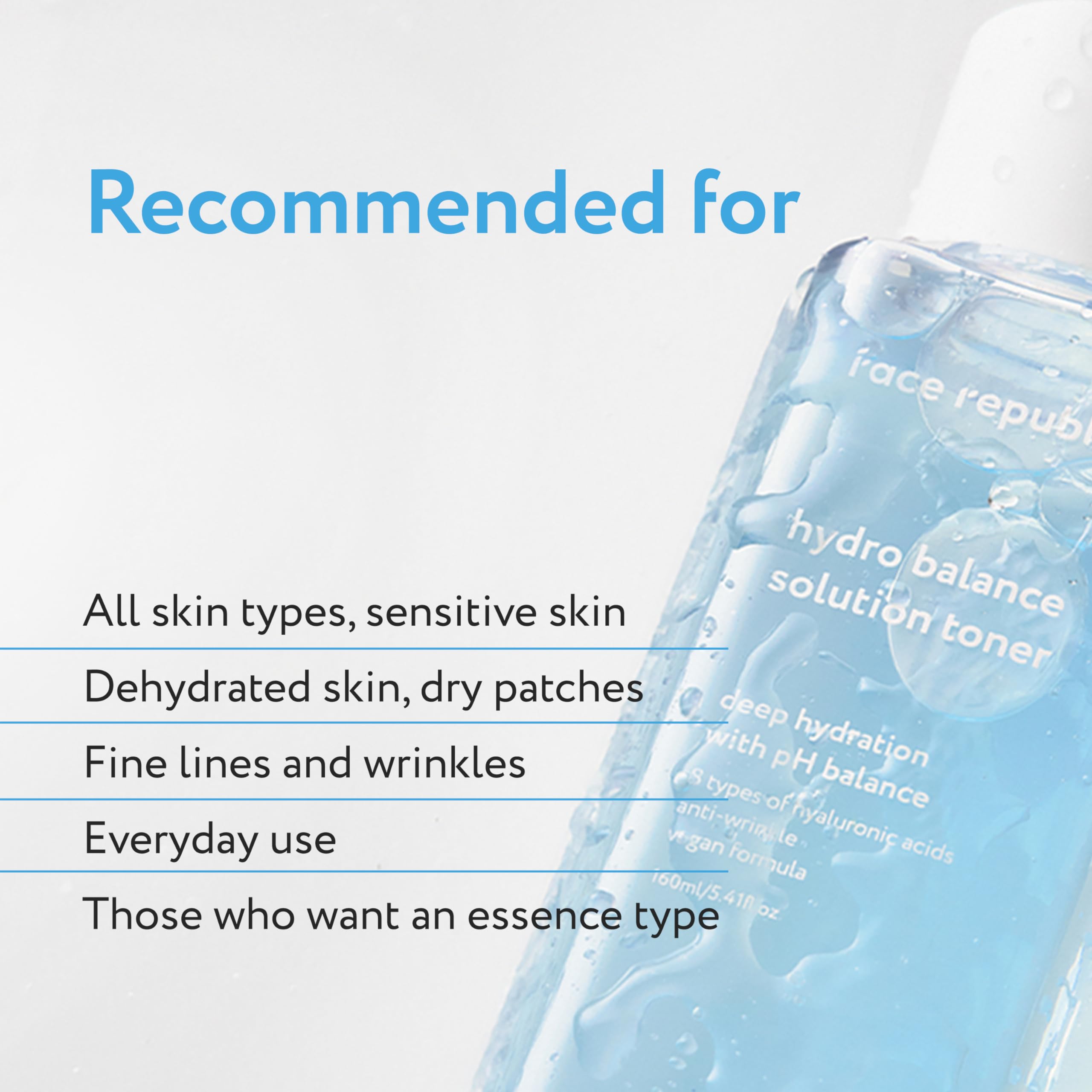Face Republic Hydrating Toner 160ml - Hyaluronic Acid & Panthenol for Soft Skin | Korean Vegan Skincare for Daily Hydration