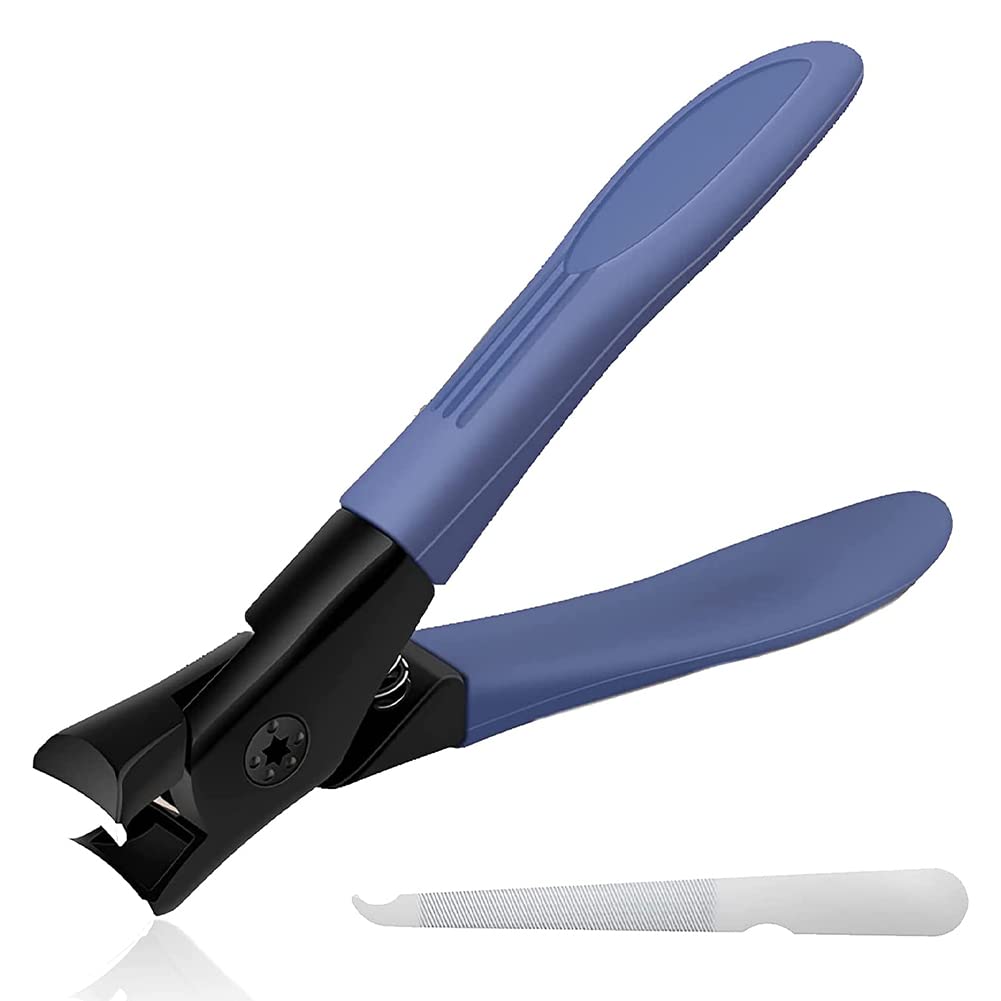 Premium Anti-Splash Nail Clippers Set - Heavy Duty Stainless Steel Toe & Finger Nail Clippers for Thick Nails - Precise Cutting with Splash Guard Protection - Perfect for Home, Travel & Pedicure Use (Blue)