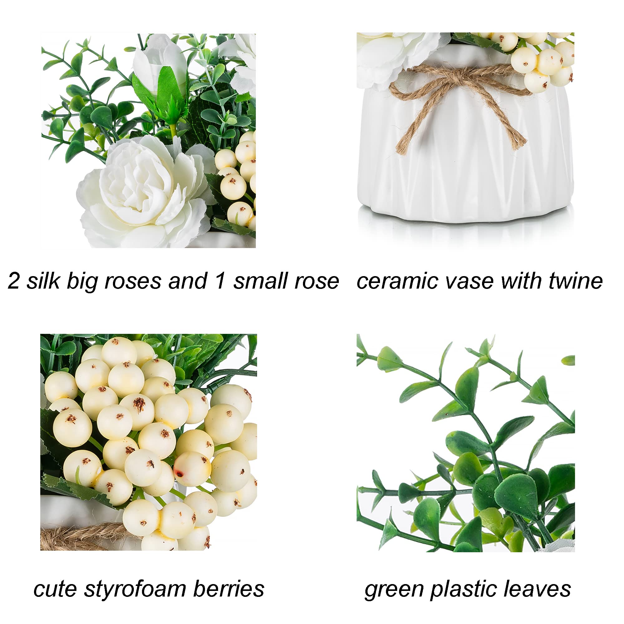 BLOSMON 2-Pack Artificial Pink Silk Roses in Vase - Small Fake Flower Arrangement for Table Centerpieces, Kitchen, Dining Room & Coffee Table Decor - Perfect for Home, Wedding, Office & Party Decorations