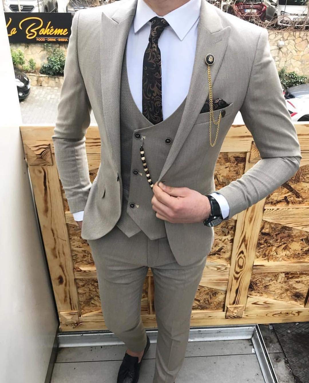 Men's Slim Fit 3-Piece Suit Set - Prom Tuxedo with Notch Lapel (Blazer, Vest & Pants) for Wedding, Groomsmen & Formal Events | Perfect for Business, Cocktail Parties & Special Occasions