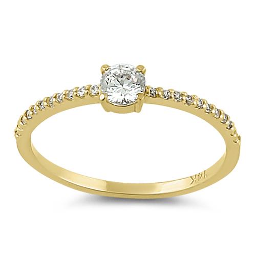 14K Solid Yellow Gold Round 4mm Cubic Zirconia (CZ) Ring for Women - Elegant Wedding, Engagement, Anniversary Gift Jewelry for Her
