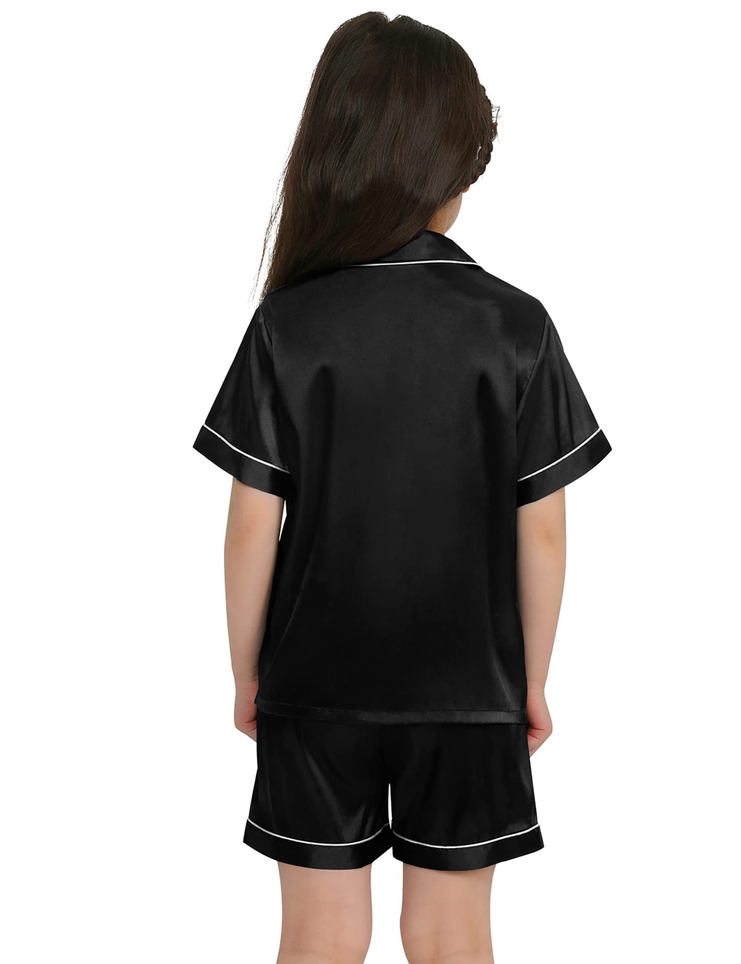 SWOMOG Kids Satin Pajama Set for Girls & Boys - Soft Button-Down Short Sleeve Silk Pjs, 2-Piece Lounge Wear for Comfortable Sleep & Relaxation | Perfect for Bedtime, Sleepovers & Family Movie Nights