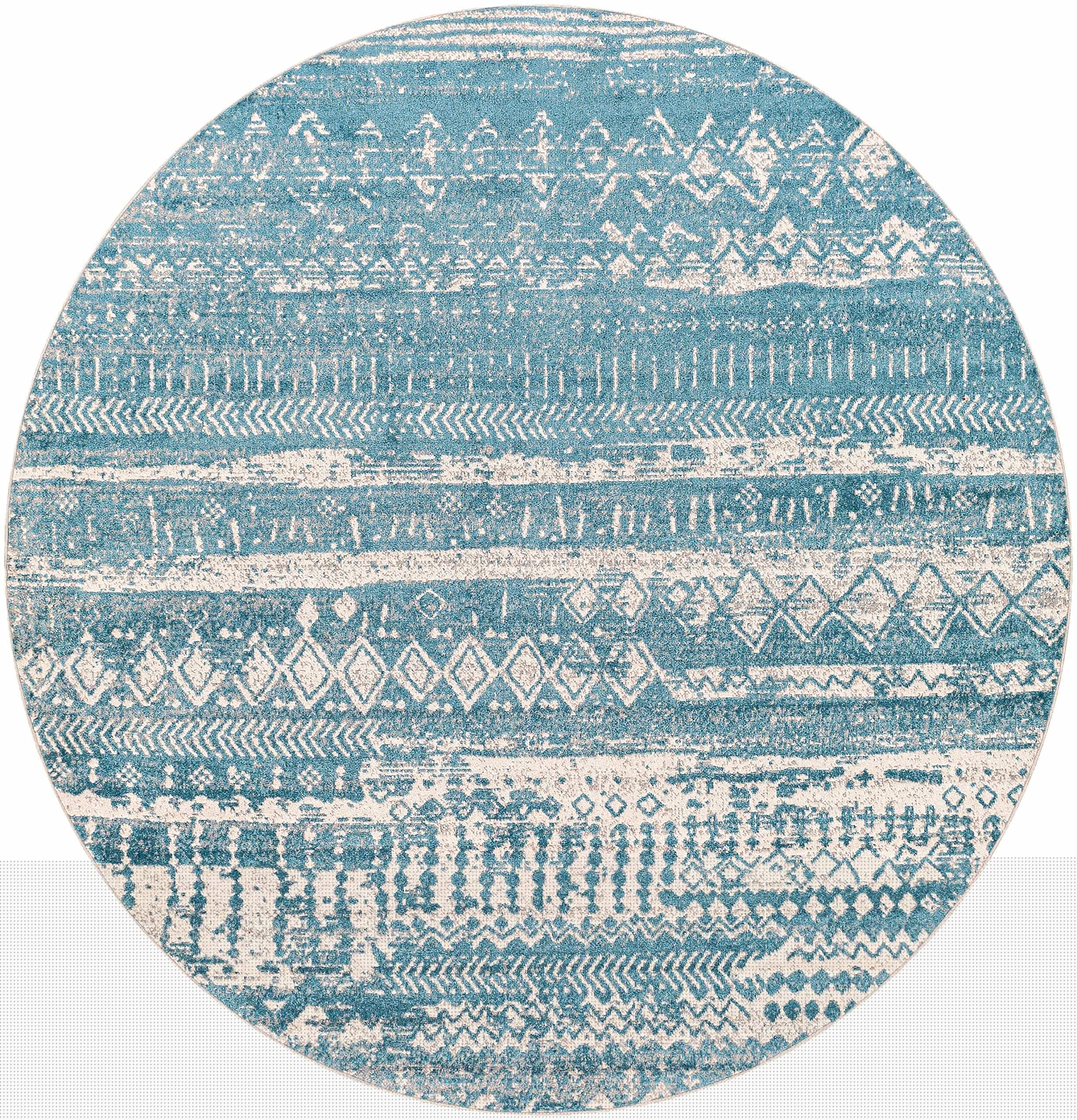 Hauteloom Fatsa Washable Area Rug - Blue & Gray Round 6'7