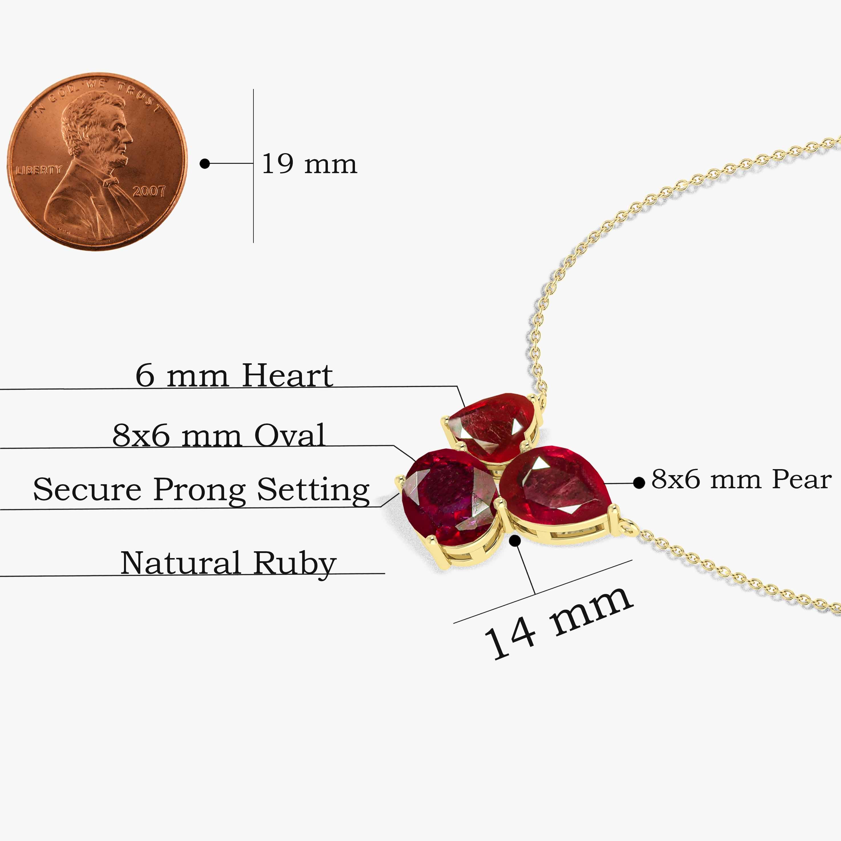 Exquisite Ruby Three Stone Pendant Necklace - 14K Gold Plated Elegant Jewelry for Women - Perfect for Anniversary Gifts, Valentine's Day & Special Occasions