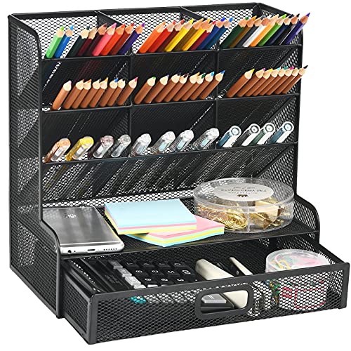 Balck Mesh Pen Holder with Drawer