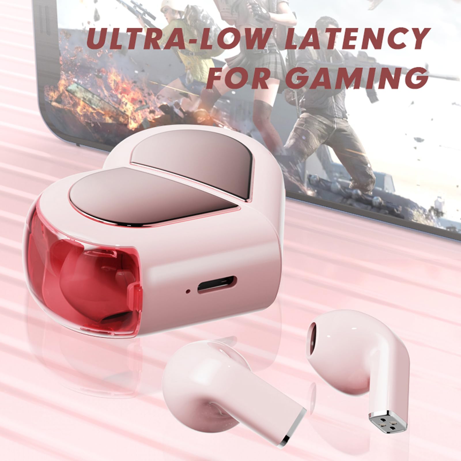 Cute Wireless Earbuds for Girls & Women - Small Mini Bluetooth Earbuds for Small Ears, Rose Gold Kawaii Invisible Earphones Compatible with iPhone & Android - Perfect for School, Workout & Daily Use