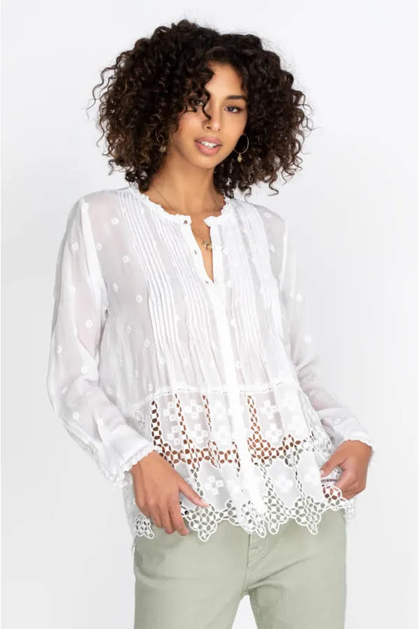 Baez Phaedra Blouse - Women's Elegant White Top for Casual & Office Wear | Perfect for Work, Date Night & Special Occasions