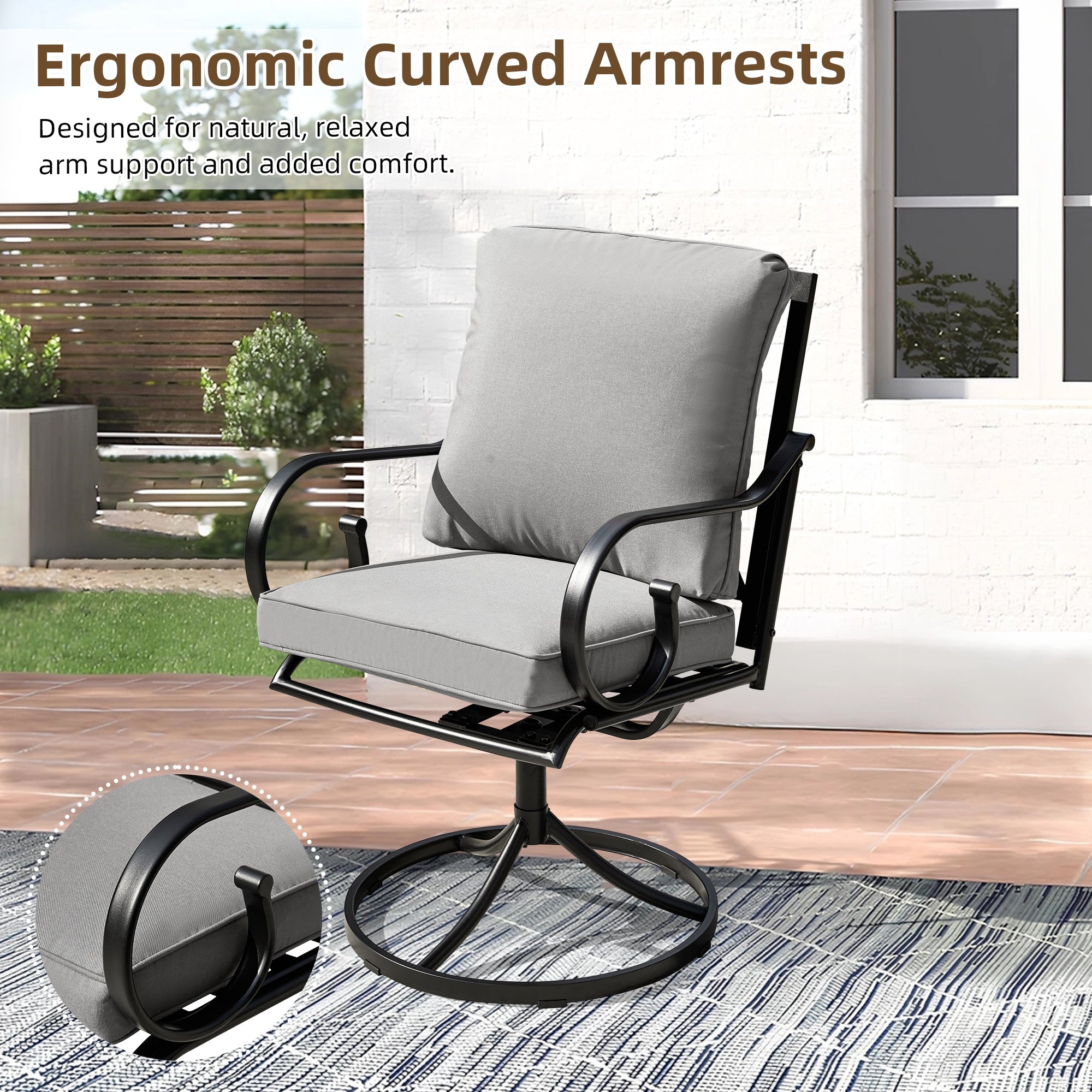 EROMMY 2-Piece Patio Swivel Chair Set with Cushions - Gray Outdoor Dining Chairs for Backyard, Garden, Poolside & Deck Relaxation
