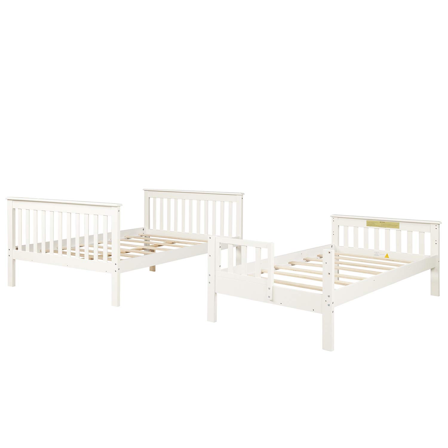 Twin Over Full Bunk Bed with Stairway & Guard Rail - Solid Wood Bunk Bed Frame with Storage Shelves, Converts to Separate Twin & Full Beds (White) - Perfect for Kids Bedroom, Dorm Room & Space-Saving Home Furniture