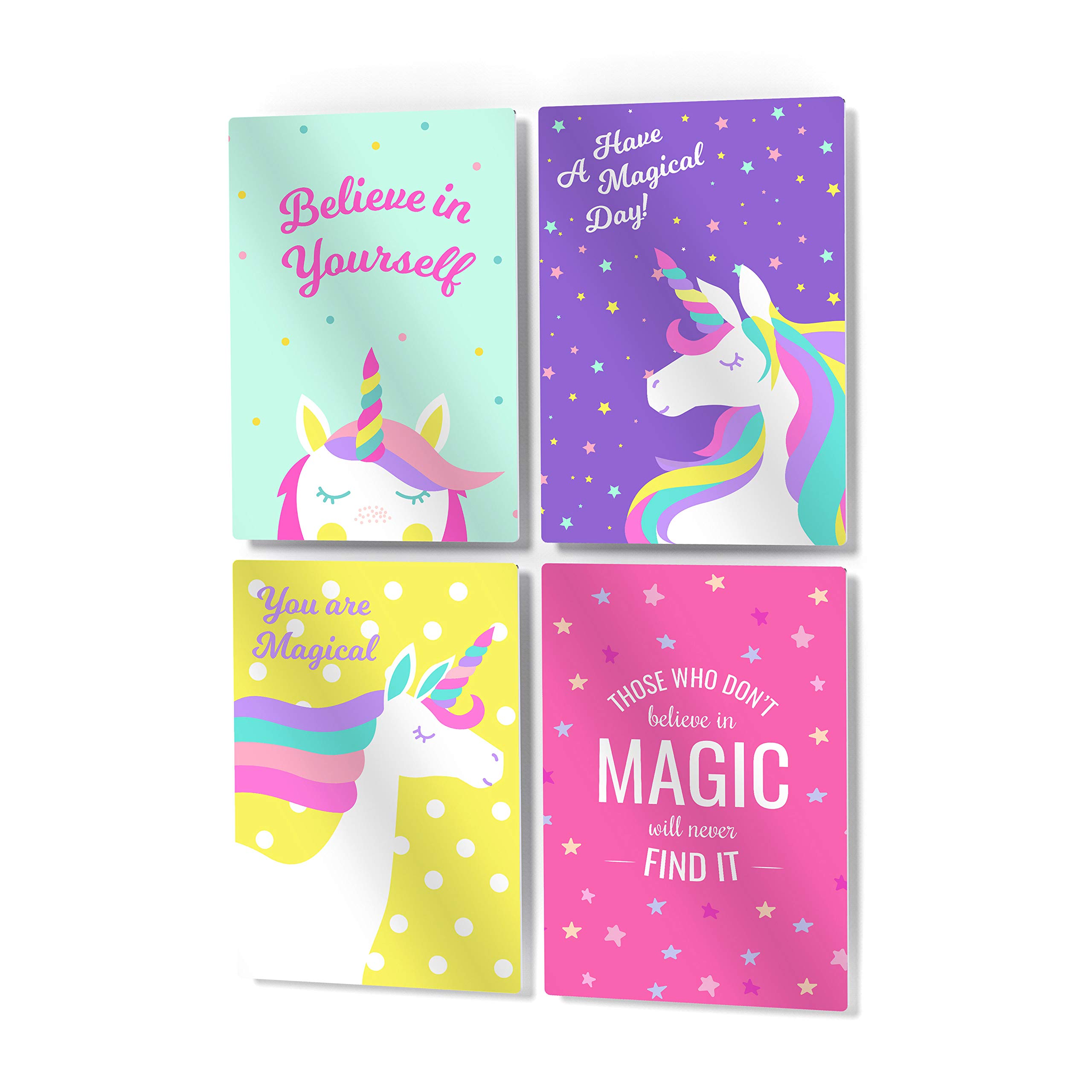 HB Art Design Beautiful Unicorn Motivational Wall Art - 4 Panel Metal Print Set for Nursery, Baby Girl & Boy Room, Kids Bedroom Decor - Handmade in USA (17x11 inches each) - Perfect for Birthday Gifts, Baby Showers & Nursery Wall Decoration