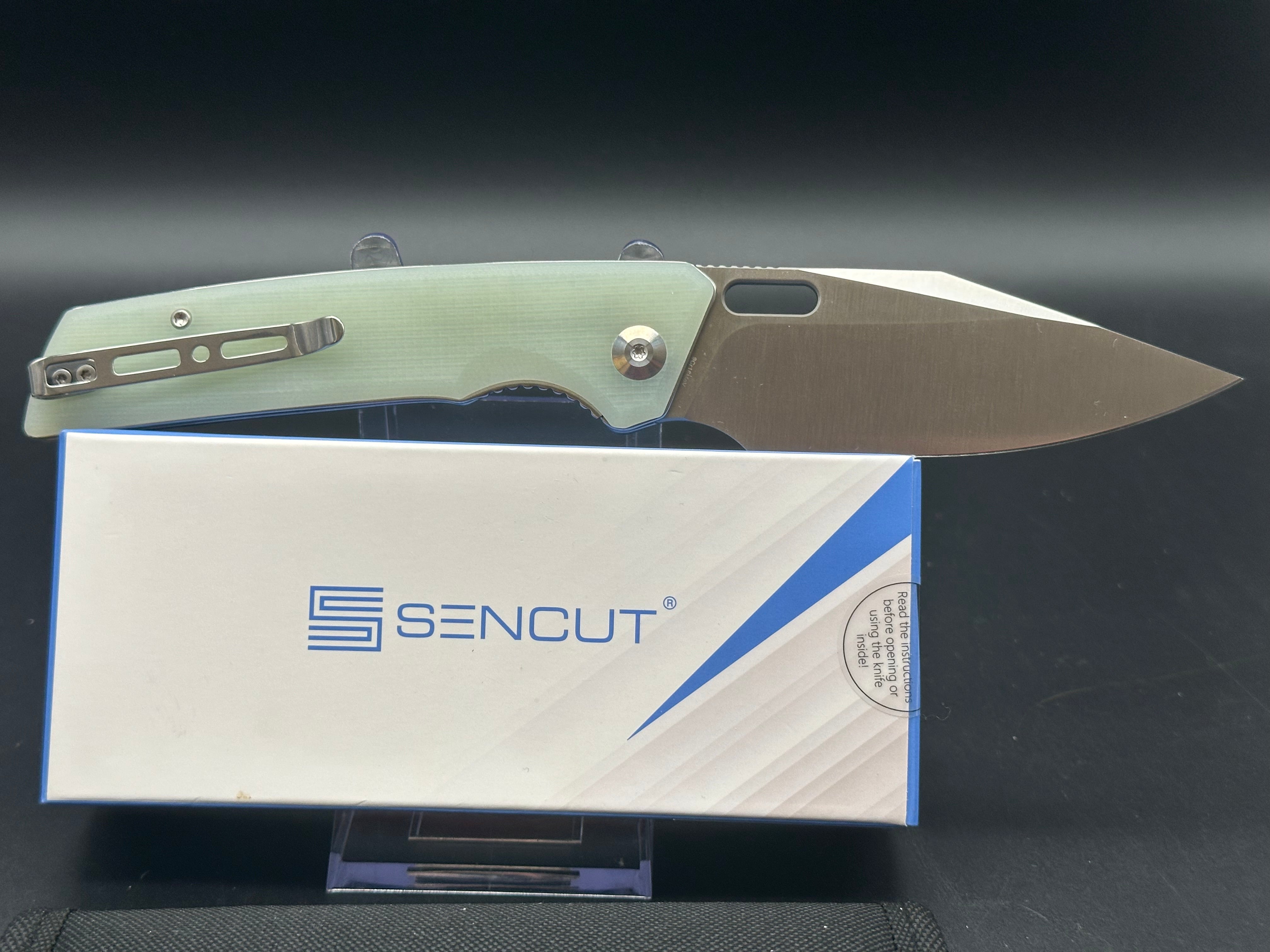 SENCUT GLIDESTRIKE Folding Pocket Knife - 9CR18MOV Stainless Steel Blade, Natural G10 Handle, Clip Point Plain Edge with Satin Finish (Model S23018) | Perfect for Camping, Hiking, Outdoor Survival & Everyday Carry (EDC)