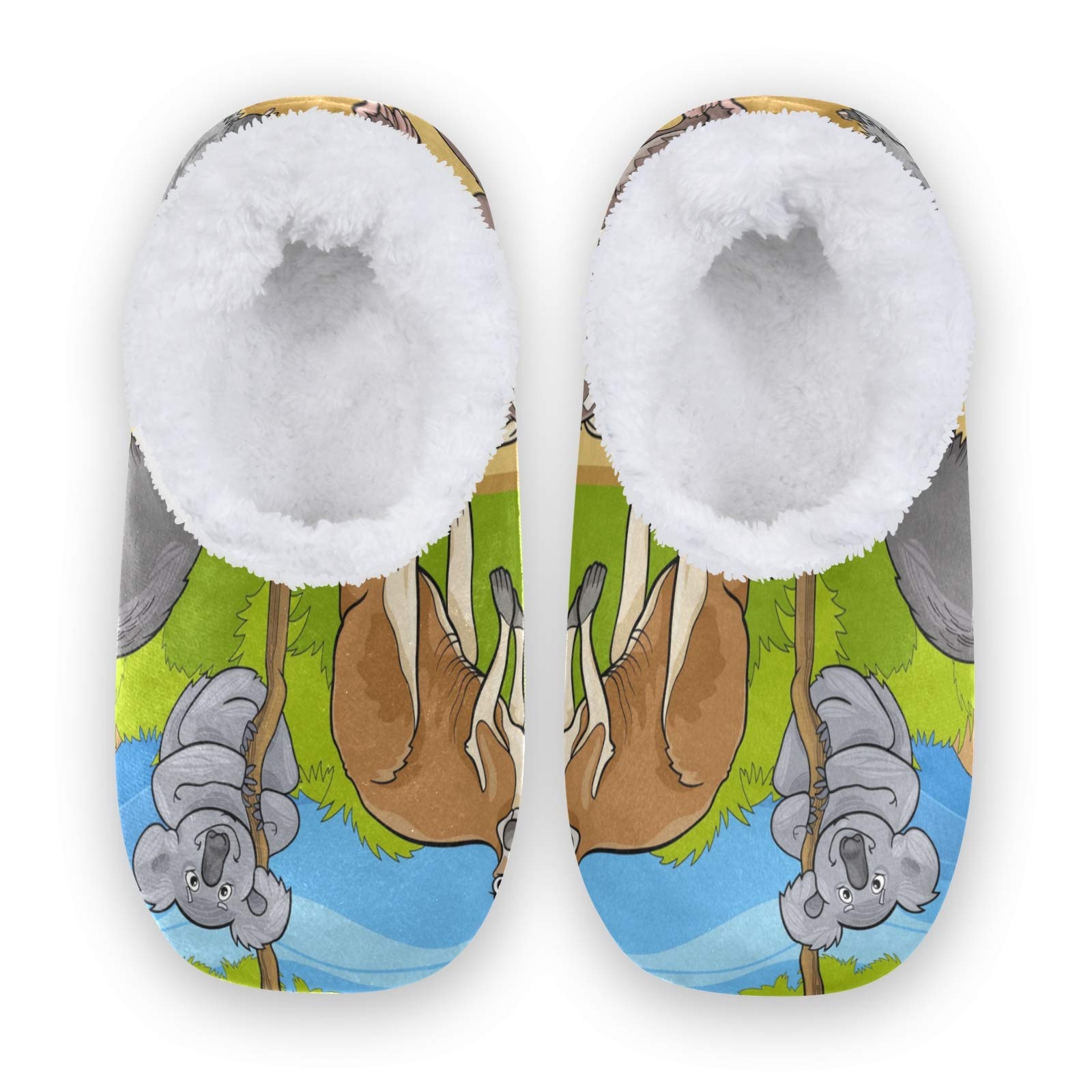 Linomo Women's Cartoon Animal Slippers - Kangaroo & Sloth Indoor House Shoes for Bedroom & Lounge