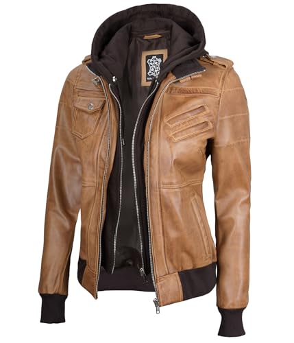 Edinburgh - Camel Hooded Leather Jacket
