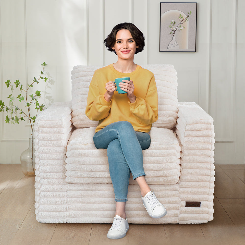 MAXYOYO Giant Bean Bag Chair - Striped Faux Fur Floor Sofa with Pillows & Armrests | Ultra Soft Oversized Lounger for Living Room, Bedroom, Game Room & Dorm | Perfect for Relaxing, Reading & Movie Nights