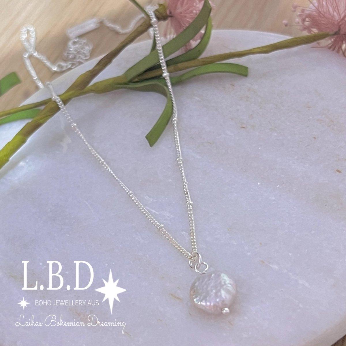 Laihas Classic Button Pearl Necklace - Sterling Silver Jewelry for Women, Elegant & Timeless Pearl Pendant Necklace - Perfect for Weddings, Parties & Everyday Wear