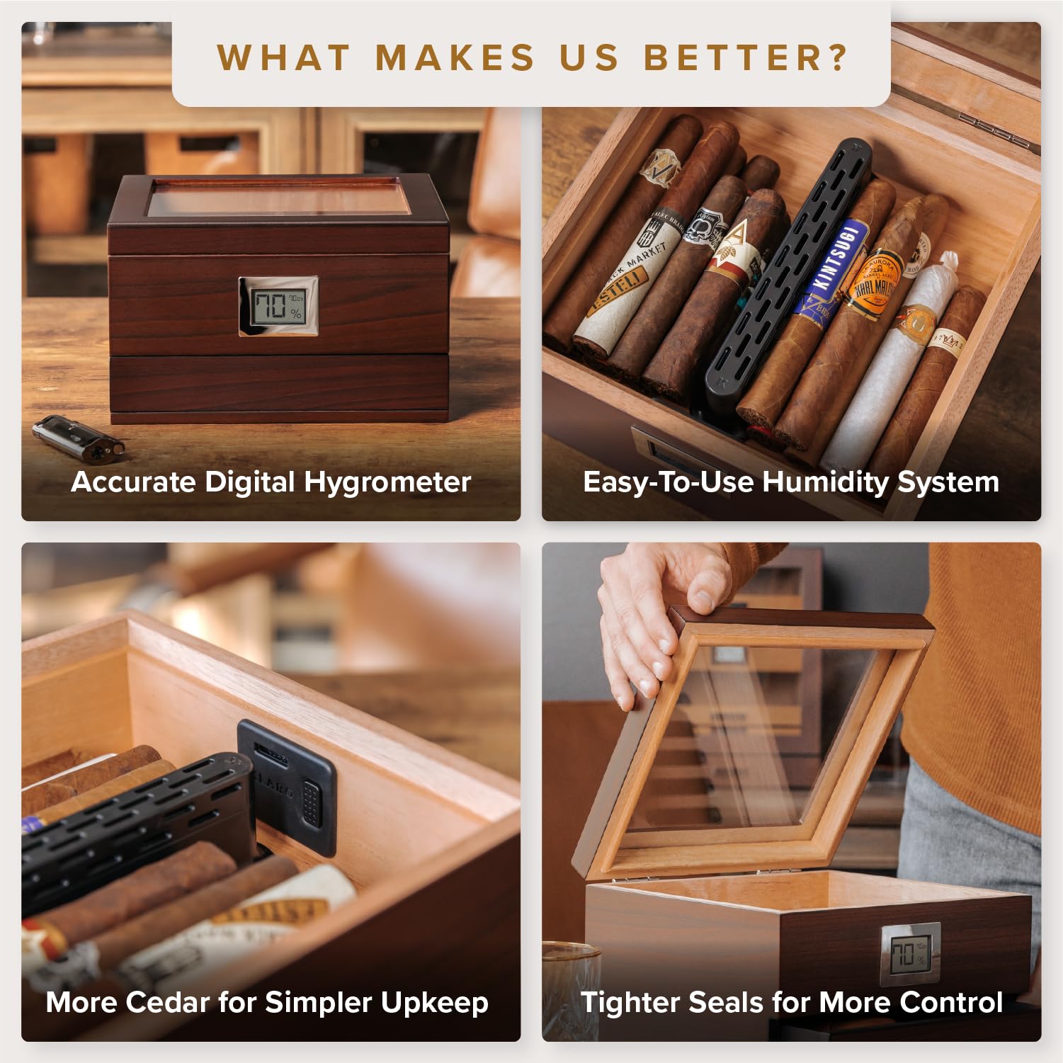 Premium Renzo Glass Top Humidor Set with Cigar Lighter & Cutter - Luxury Travel Case Bundle for Cigar Aficionados | Perfect for Home, Office & Gifting