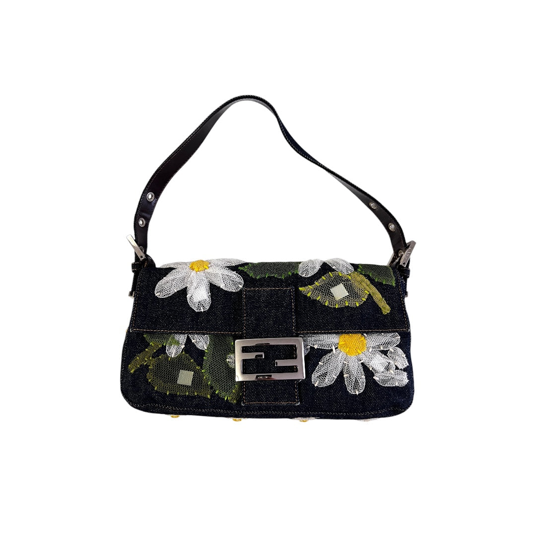 Fendi Daisy Denim Baguette Bag - Stylish Designer Handbag for Women, Perfect for Casual Outings, Shopping & Travel