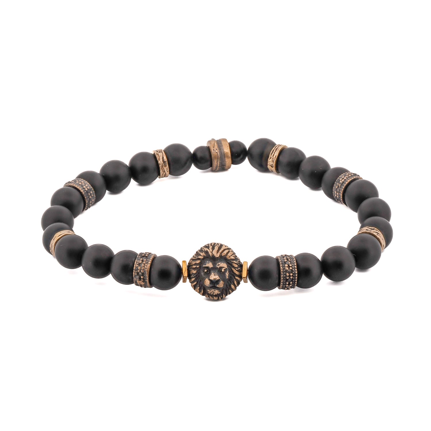 Black Onyx Stone King Lion Beaded Bracelet for Men - Handmade Adjustable Spiritual Protection Jewelry for Meditation, Yoga & Daily Wear